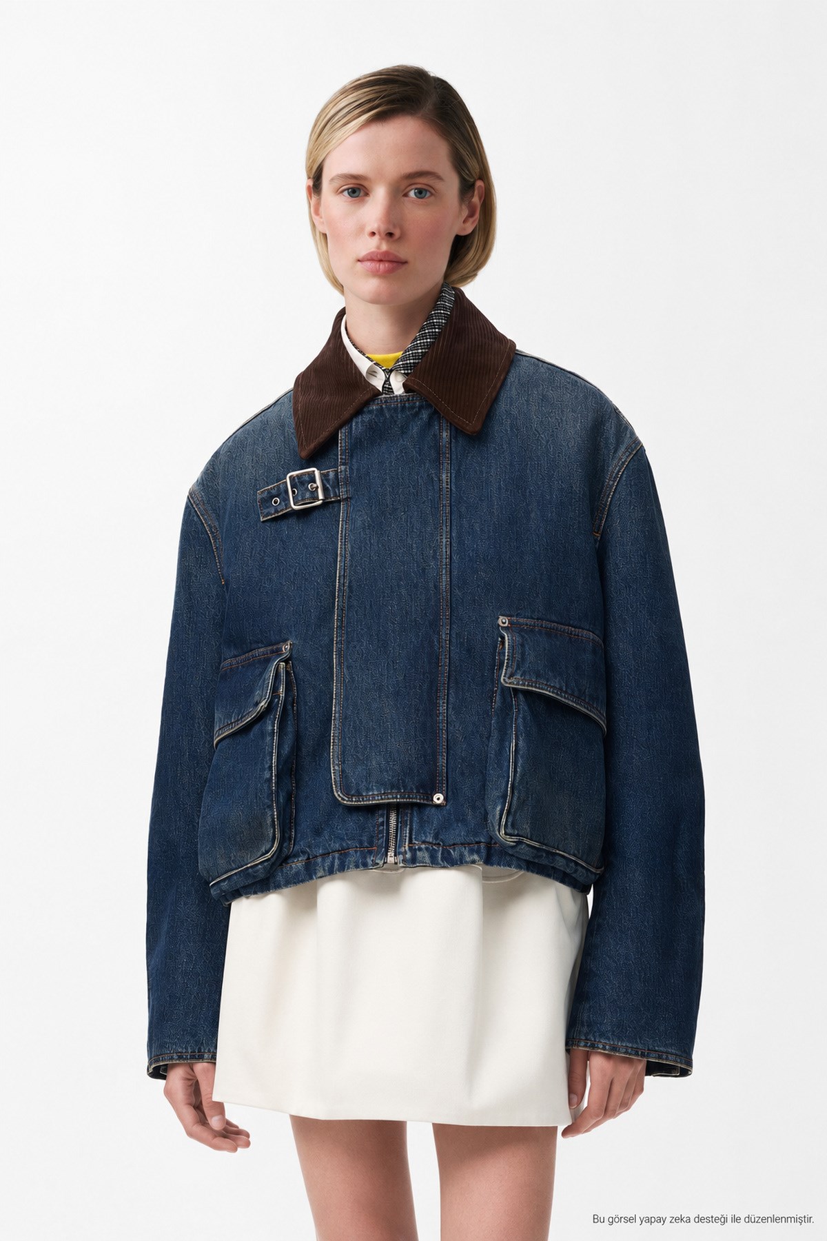 Kadın Denim Trend Jacket Kadife Yaka Standart Rahat Kesim Kot Ceket-00111467 - LaykMayk - 00111467