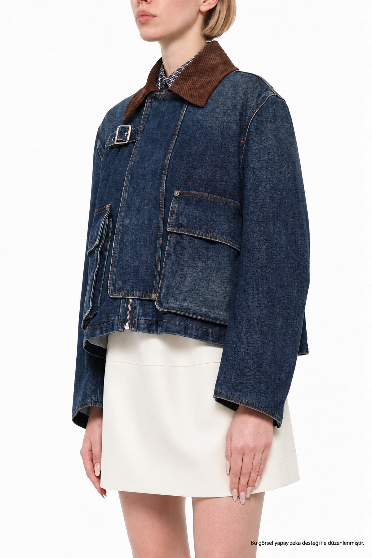 Kadın Denim Trend Jacket Kadife Yaka Standart Rahat Kesim Kot Ceket-00111467 - LaykMayk - 00111467