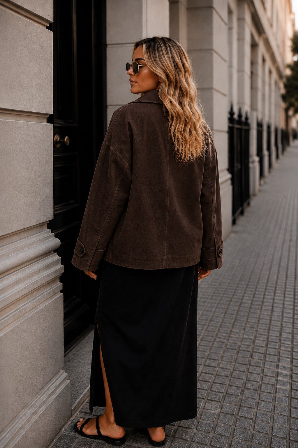 Kadın Koyu Kahve Kadifemsi Dokulu Geniş Kalıp Oversize Ceket-0050840367 - LaykMayk - 0050840367