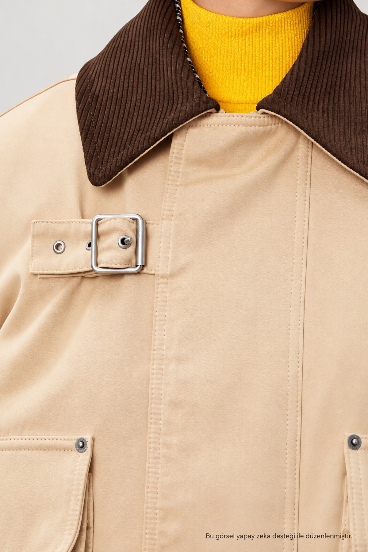 Kadın Trend Jacket Kadife Yaka Taş Relaxed Kot Ceket-00111467 - LaykMayk - 00111467
