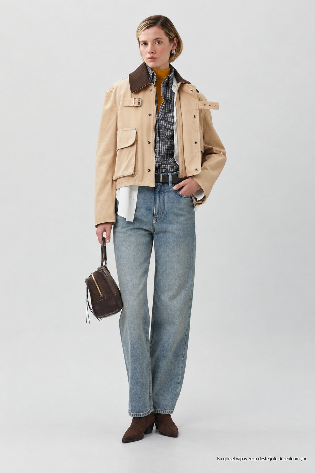 Kadın Trend Jacket Kadife Yaka Taş Relaxed Kot Ceket-00111467 - LaykMayk - 00111467