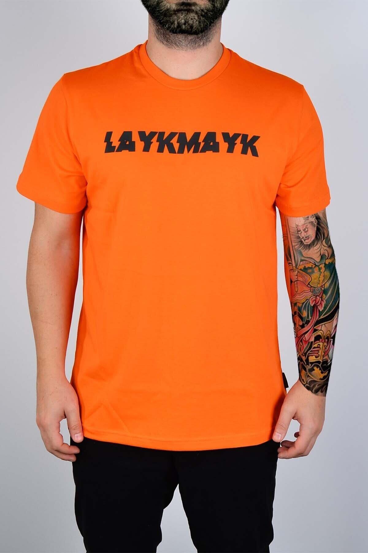 Layk Mayk Kabartma Baskılı Erkek Relaxed Fit Turuncu T-shirt - lykmyk1 - LaykMayk - lykmyk1-1