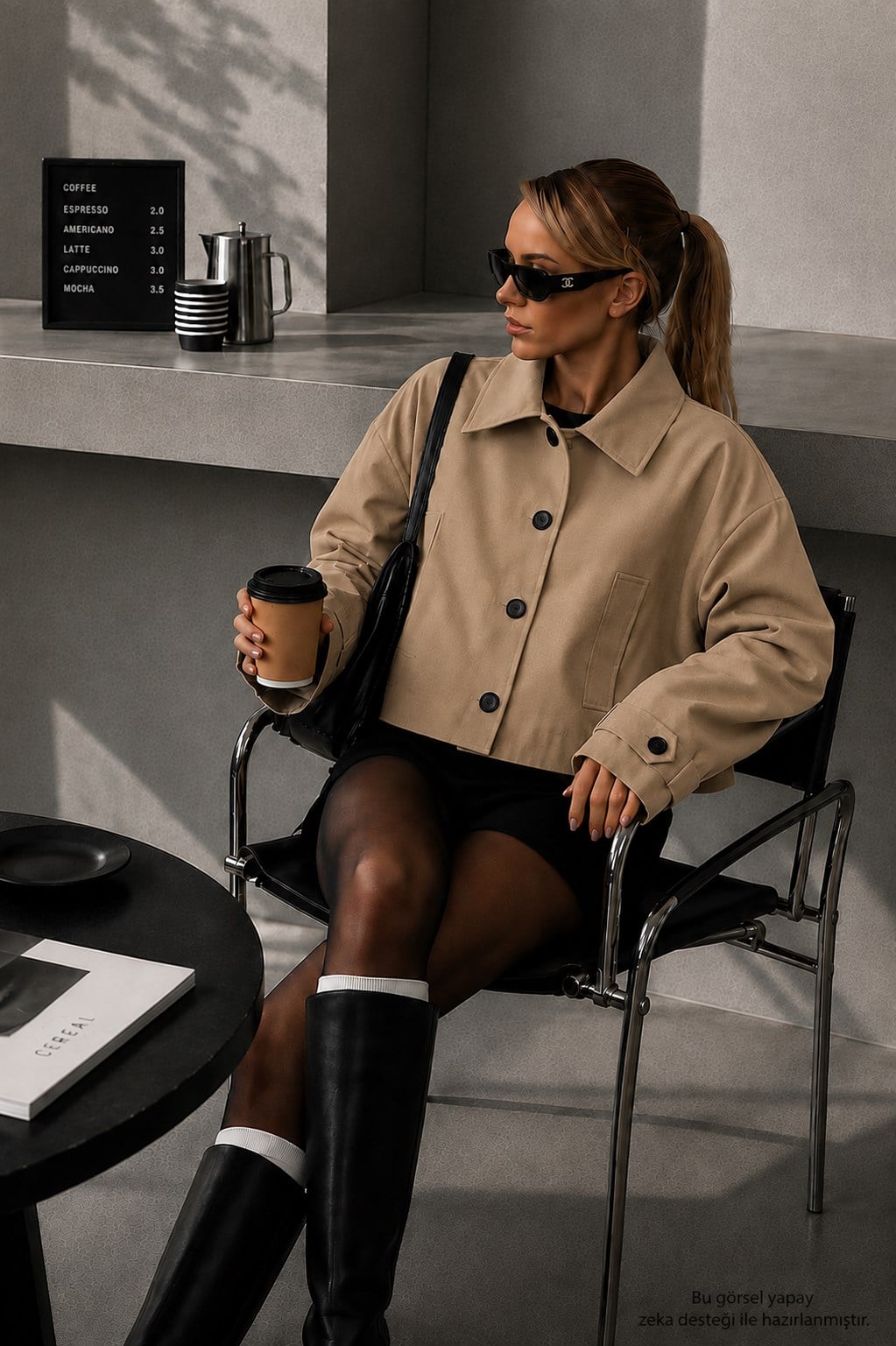 Laykmayk Kadın Oversize Bej Kısa Trençkot Ceket - LaykMayk - L-00672112