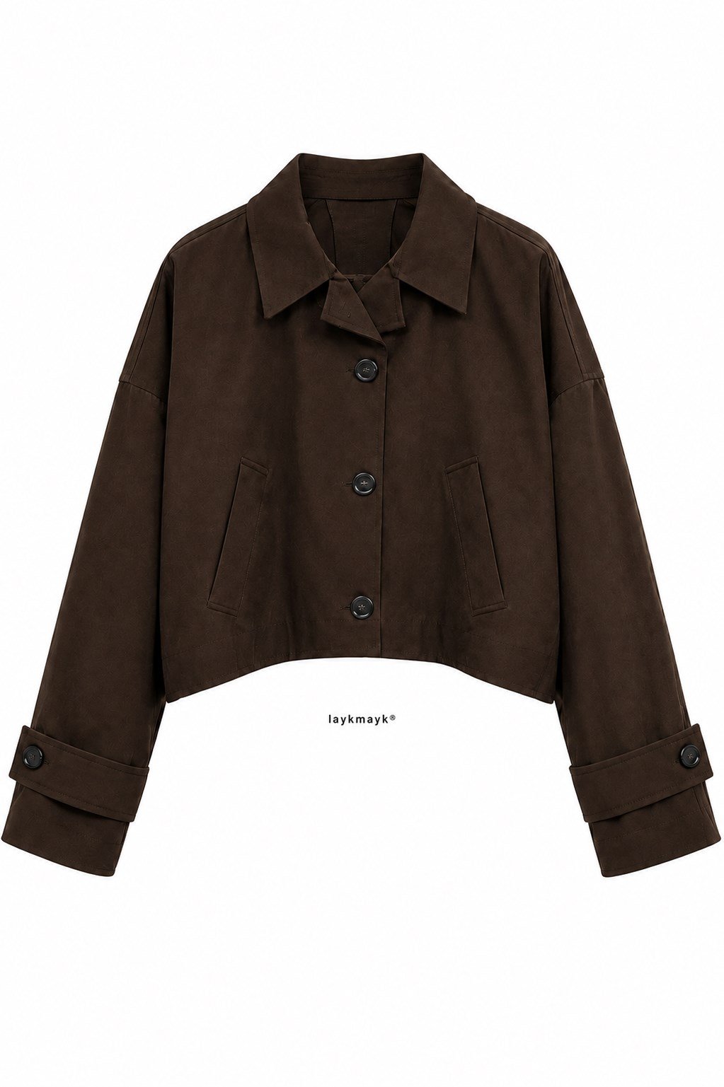 Laykmayk Kadın Oversize Koyu Kahve Kısa Trençkot Ceket - LaykMayk - L-00672112