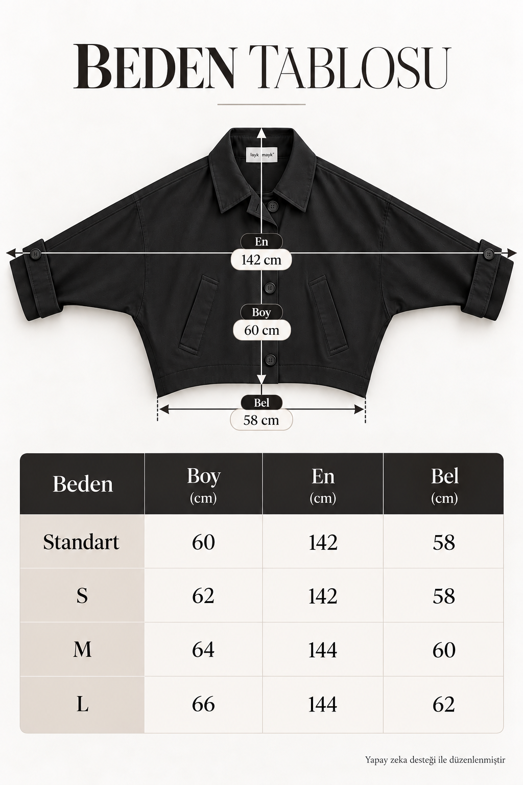 Laykmayk Kadın Oversize Siyah Kısa Trençkot Ceket - LaykMayk - L-00672112