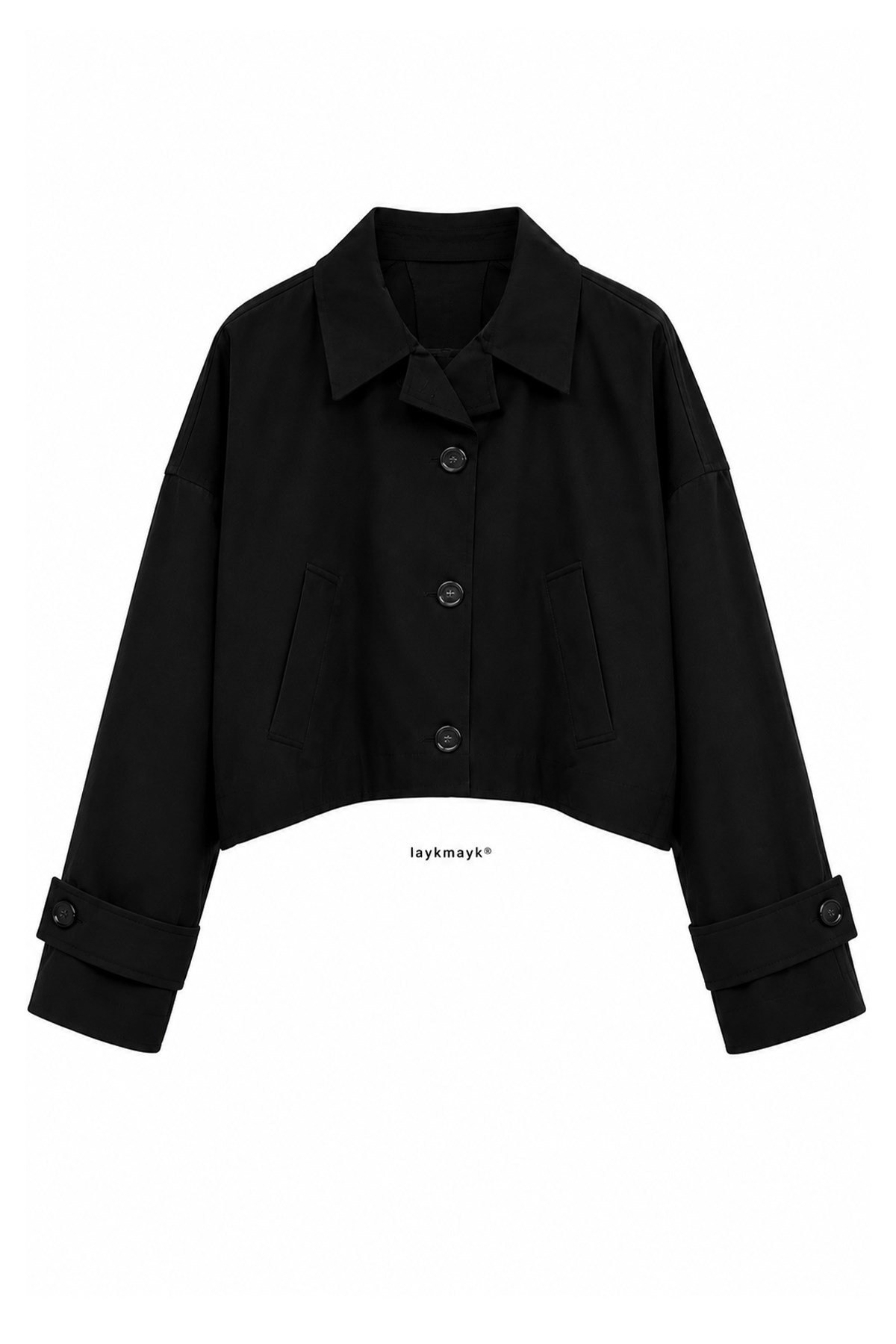 Laykmayk Kadın Oversize Siyah Kısa Trençkot Ceket - LaykMayk - L-00672112