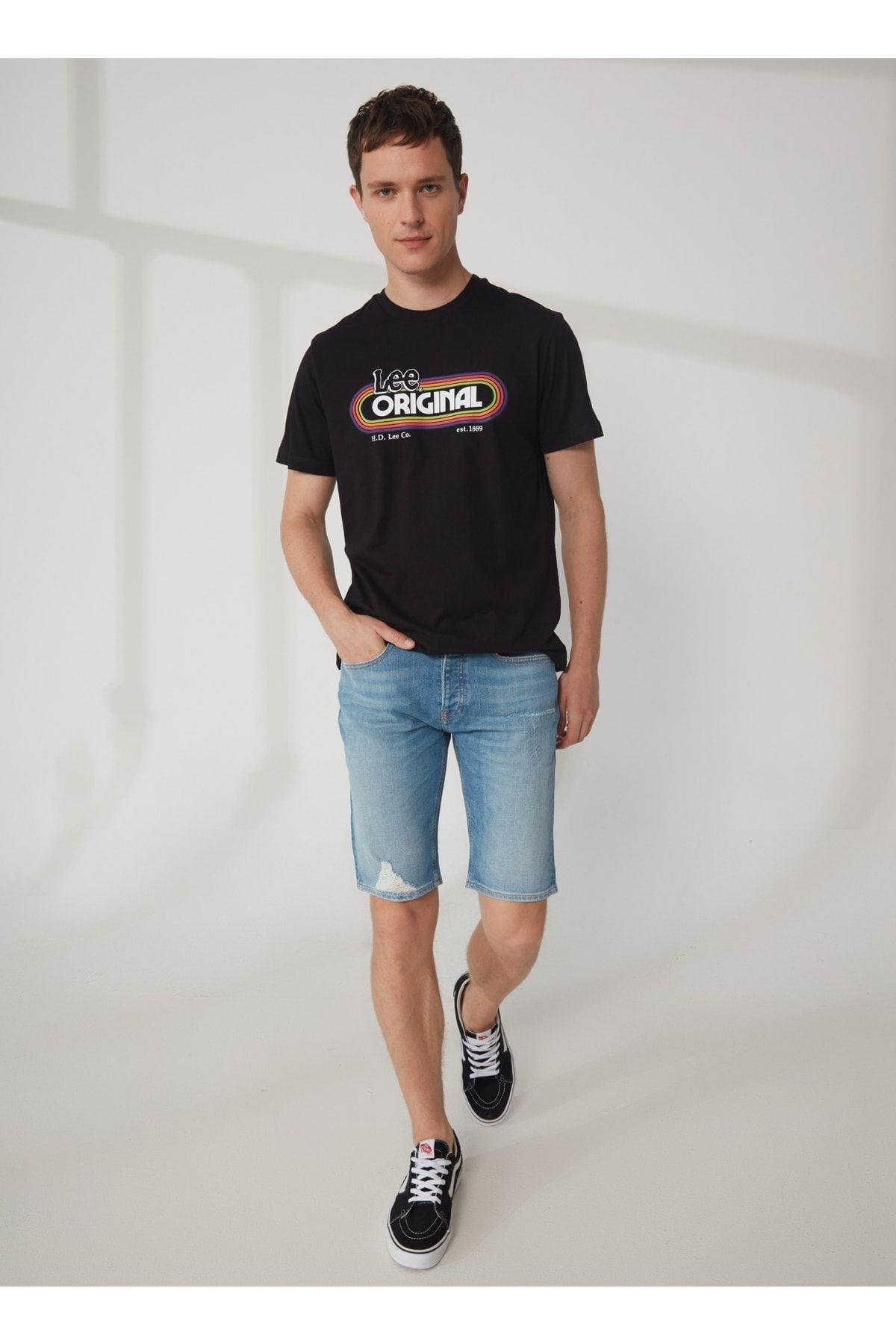 Lee Baskılı Bisiklet Yaka Siyah Erkek T-shirt - L231733001 - Lee - 5003007441