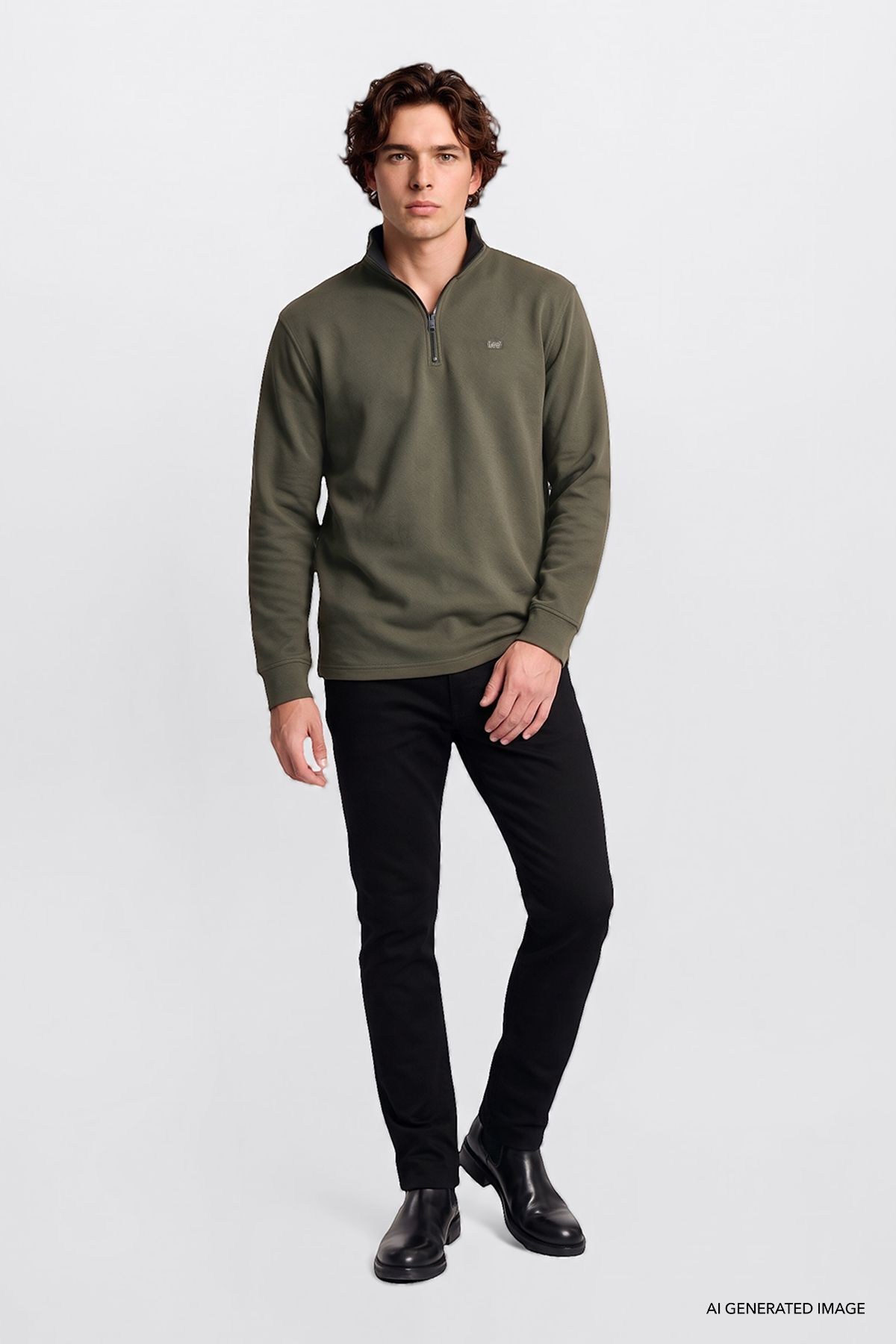 Lee Erkek Pamuklu Regular Fit Yarım Fermuar Logo Sweatshirt-L2620159 - Lee - L2620159