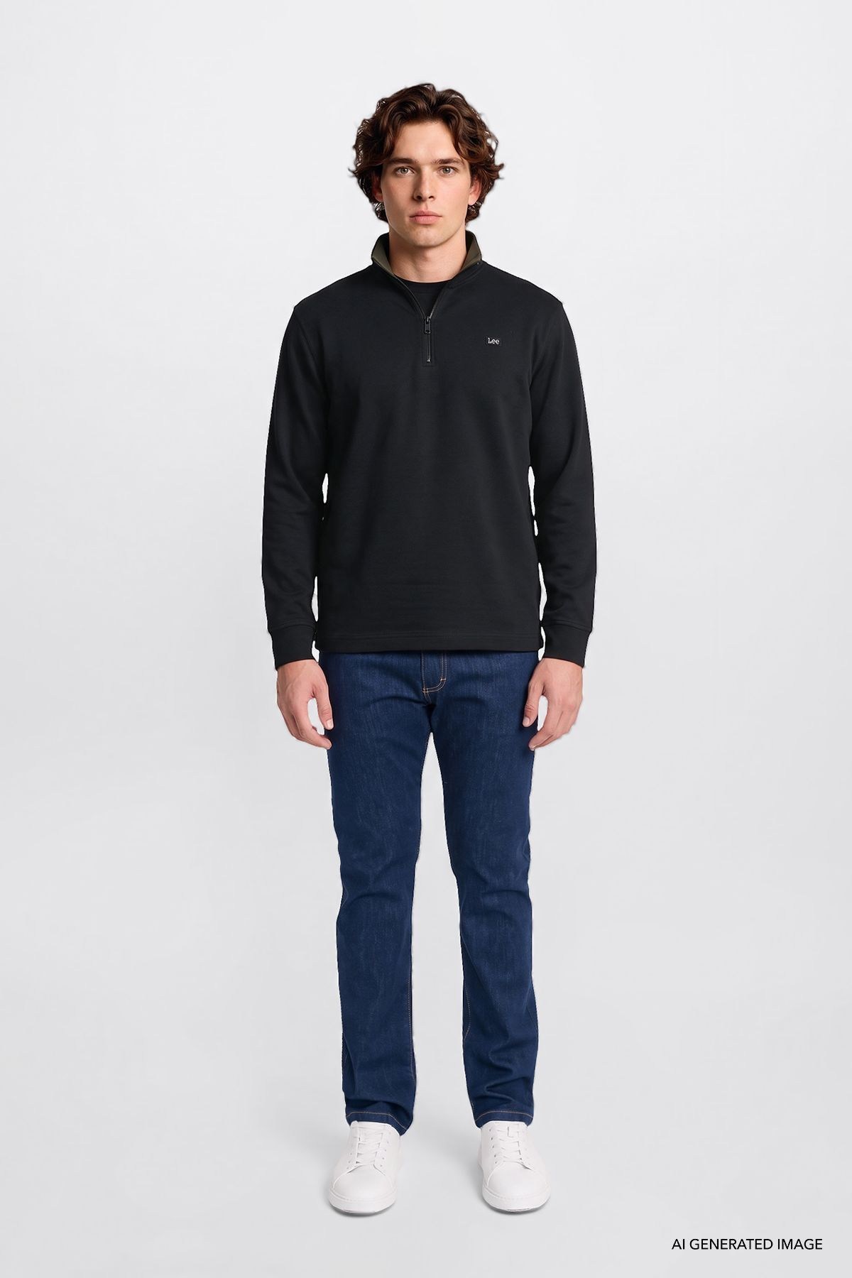 Lee Erkek Pamuklu Regular Fit Yarım Fermuar Antrasit Sweatshirt-L2620159 - Lee - L2620159-A
