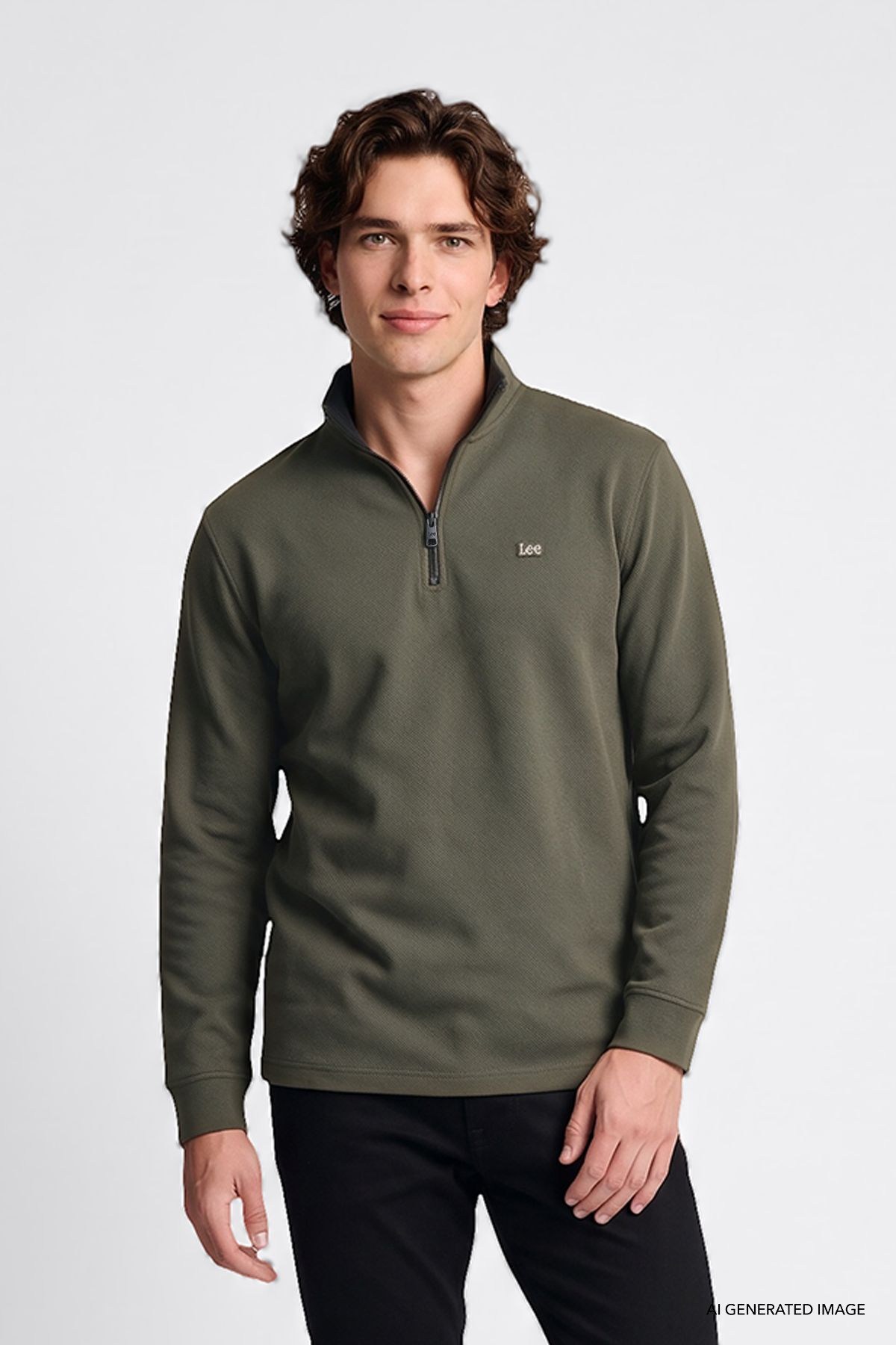 Lee Erkek Pamuklu Regular Fit Yarım Fermuar Logo Sweatshirt-L2620159 - Lee - L2620159