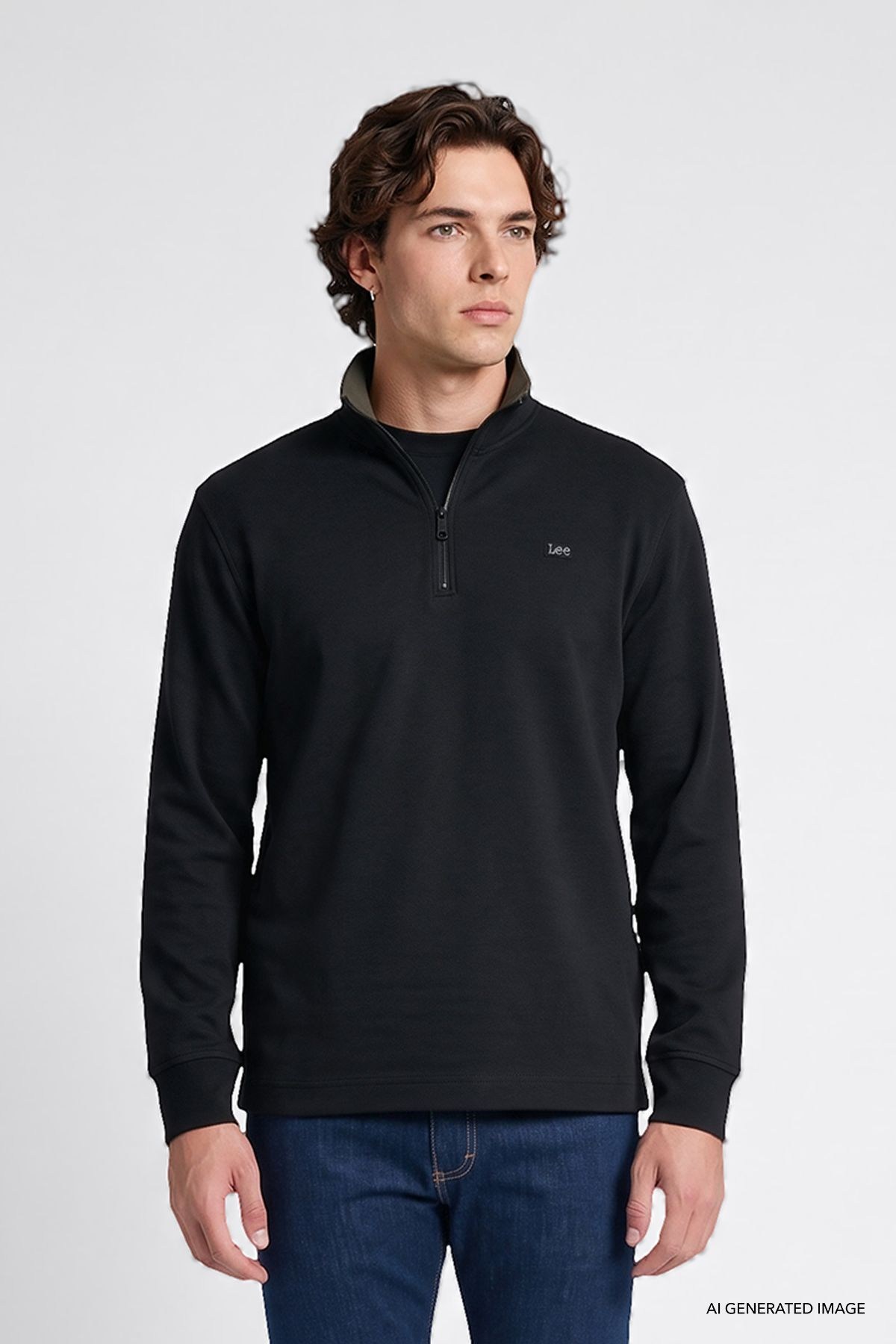 Lee Erkek Pamuklu Regular Fit Yarım Fermuar Antrasit Sweatshirt-L2620159 - Lee - L2620159-A