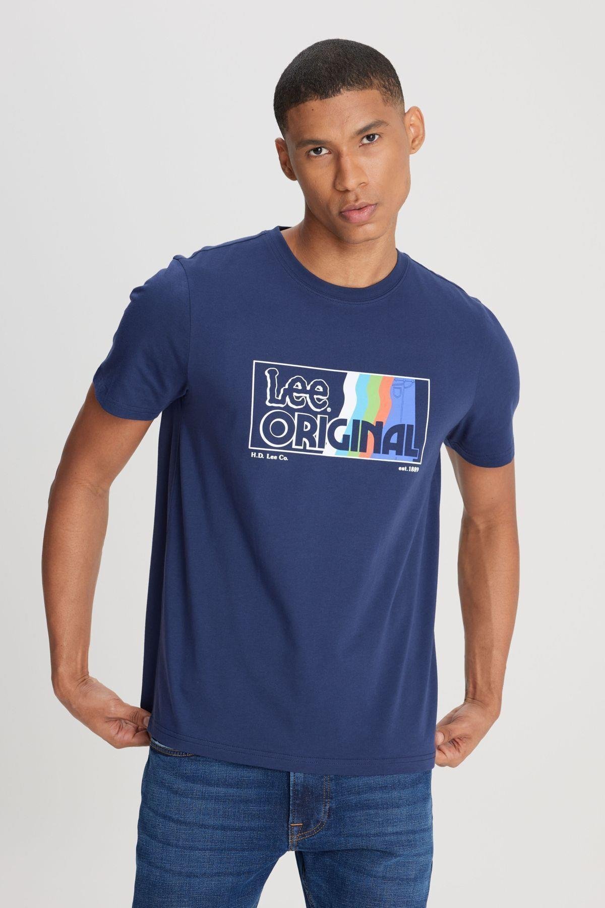 Lee Erkek Regular Fit Bisiklet Yaka Pamuk Lacivert T-shirt - LL07FE4 - Lee - LL07FE4