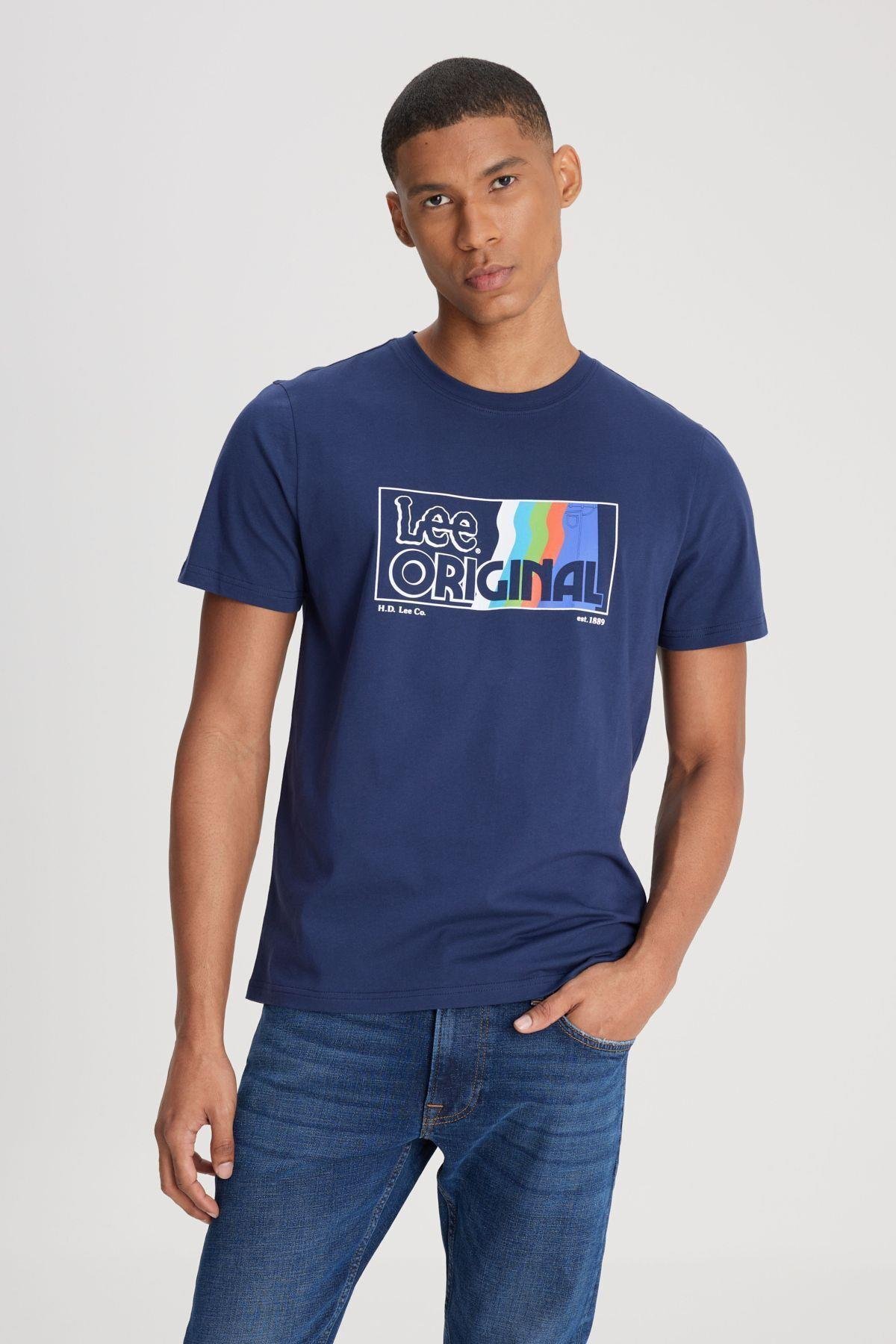 Lee Erkek Regular Fit Bisiklet Yaka Pamuk Lacivert T-shirt - LL07FE4 - Lee - LL07FE4