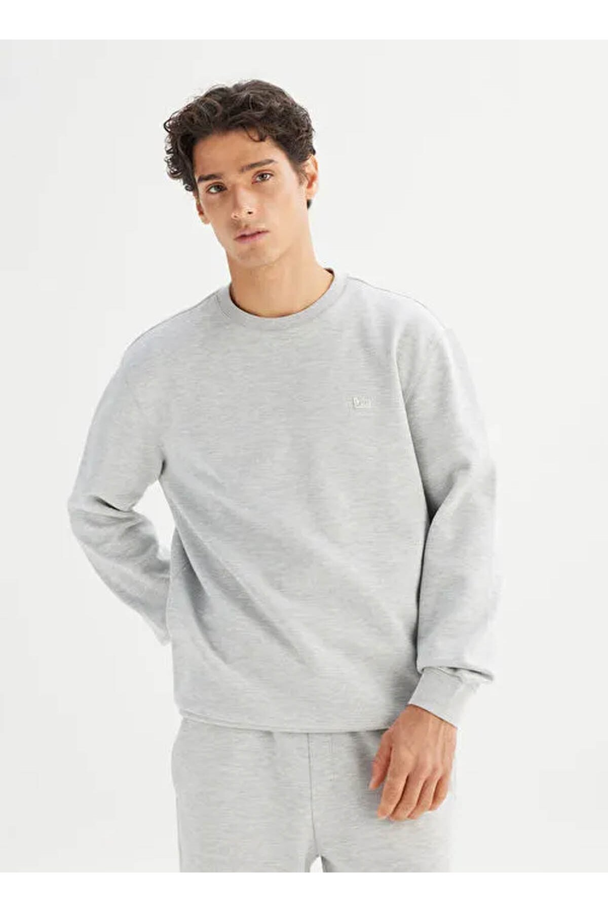 Lee Erkek Regular Fit Normal Kesim Bisiklet Yaka Baskılı Gri Melanj Sweatshirt - L2520308 - Lee - L2520308-3