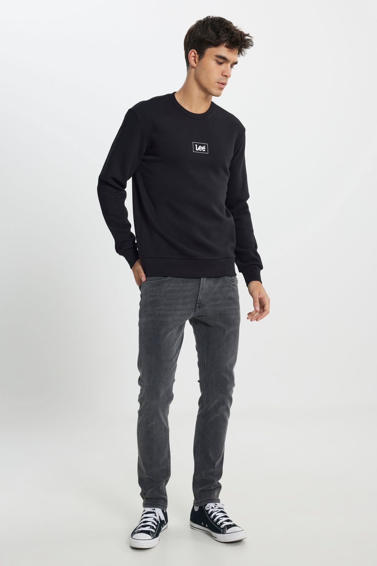 Lee Erkek Regular Fit Normal Kesim Bisiklet Yaka İçi Polarlı Siyah Sweatshir t- L212299 - Lee - L212299-2