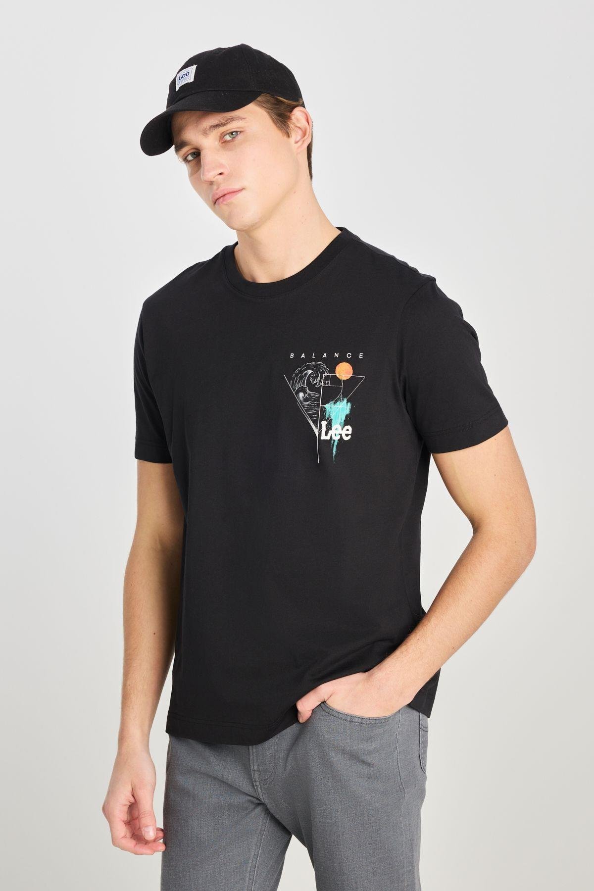 Lee Pamuklu Regular Fit Normal Kesim Bisiklet Yaka Baskılı Siyah Tişört - L2510319 - Lee - L2510319
