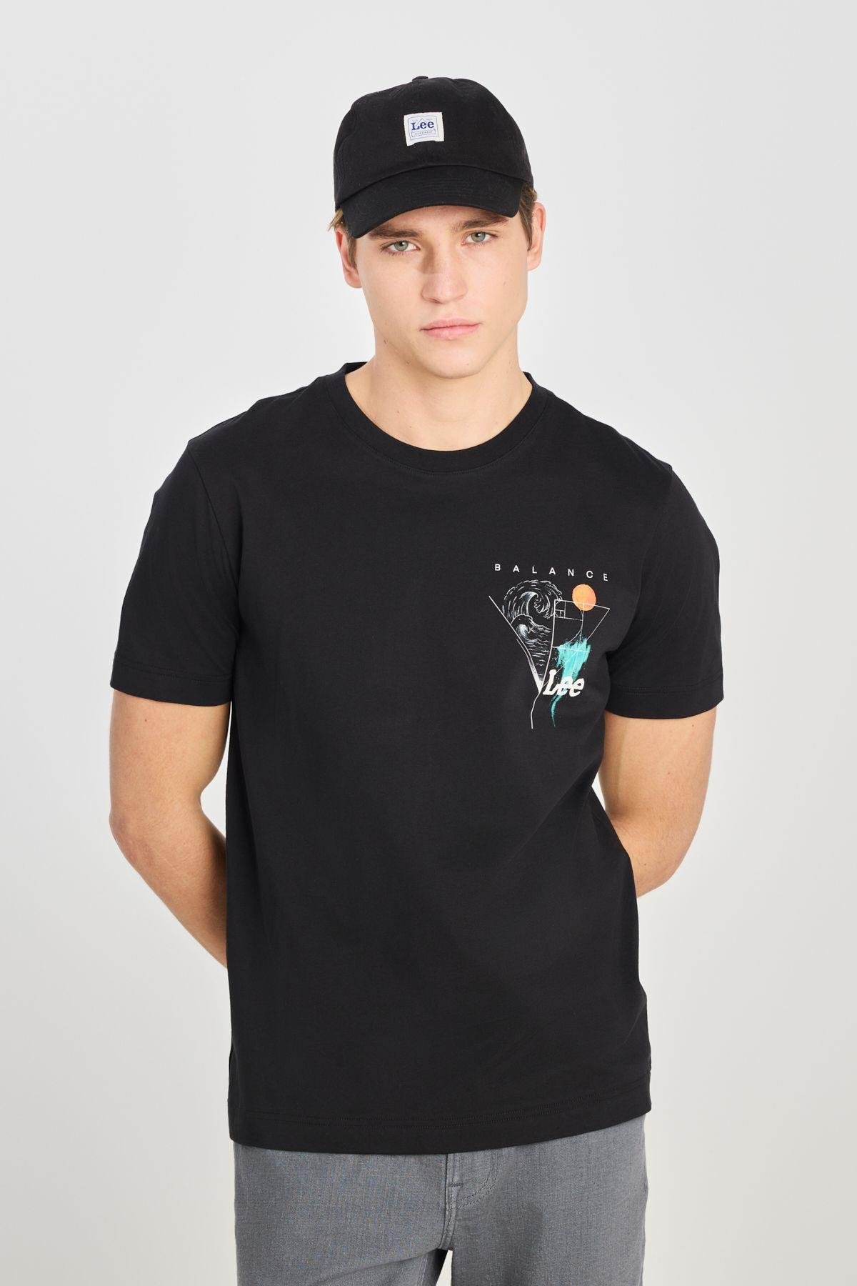 Lee Pamuklu Regular Fit Normal Kesim Bisiklet Yaka Baskılı Siyah Tişört - L2510319 - Lee - L2510319
