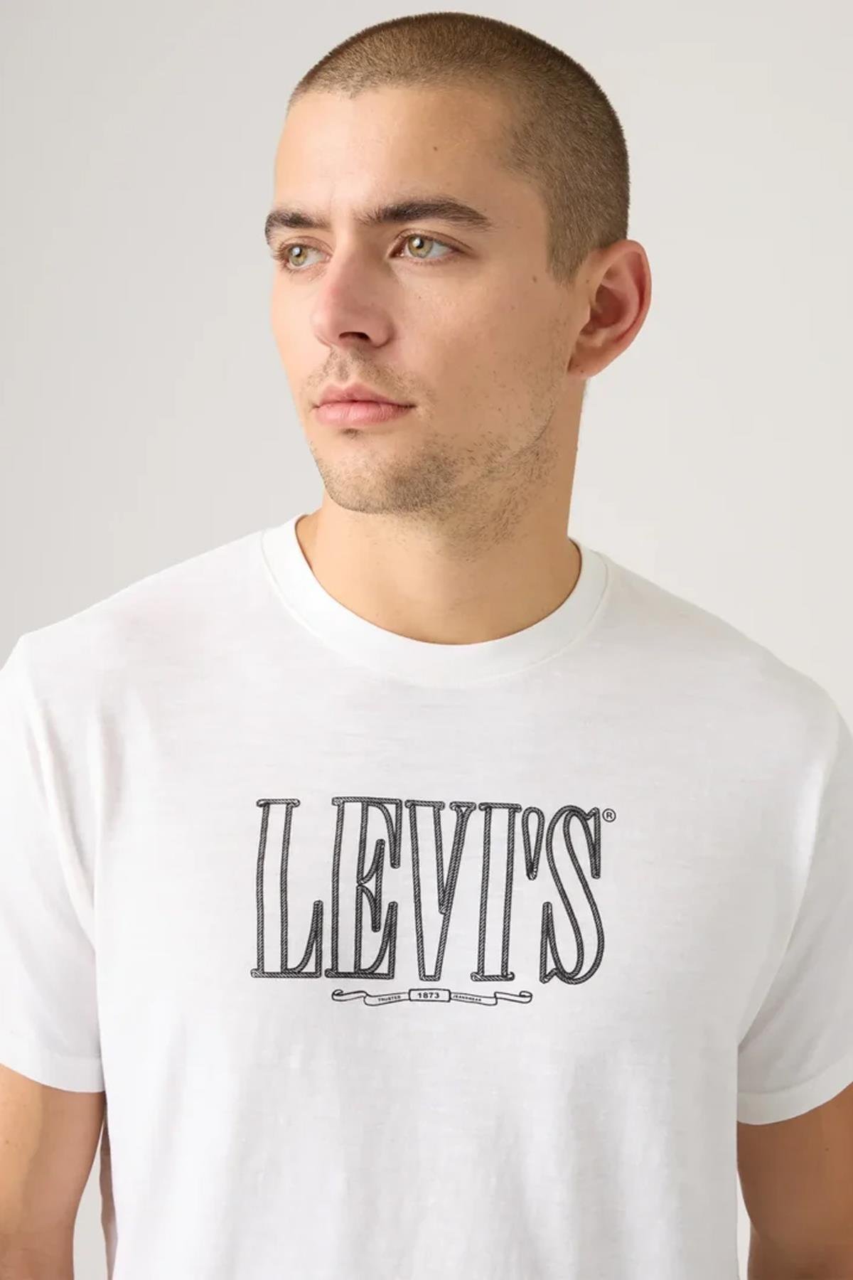 Levi's Erkek Baskılı Bisiklet Yaka Relaxed Fit Beyaz T-shirt - A2082-0294 - Levi's - A2082-0294