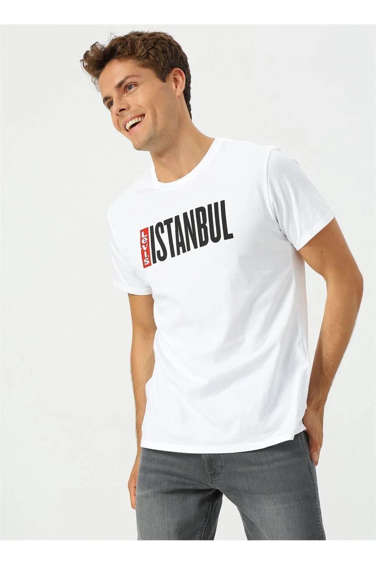 Levis Erkek Bisiklet Yaka Basklı İstanbul T-Shirt A7747-0000 - Levi's - A7747-0000