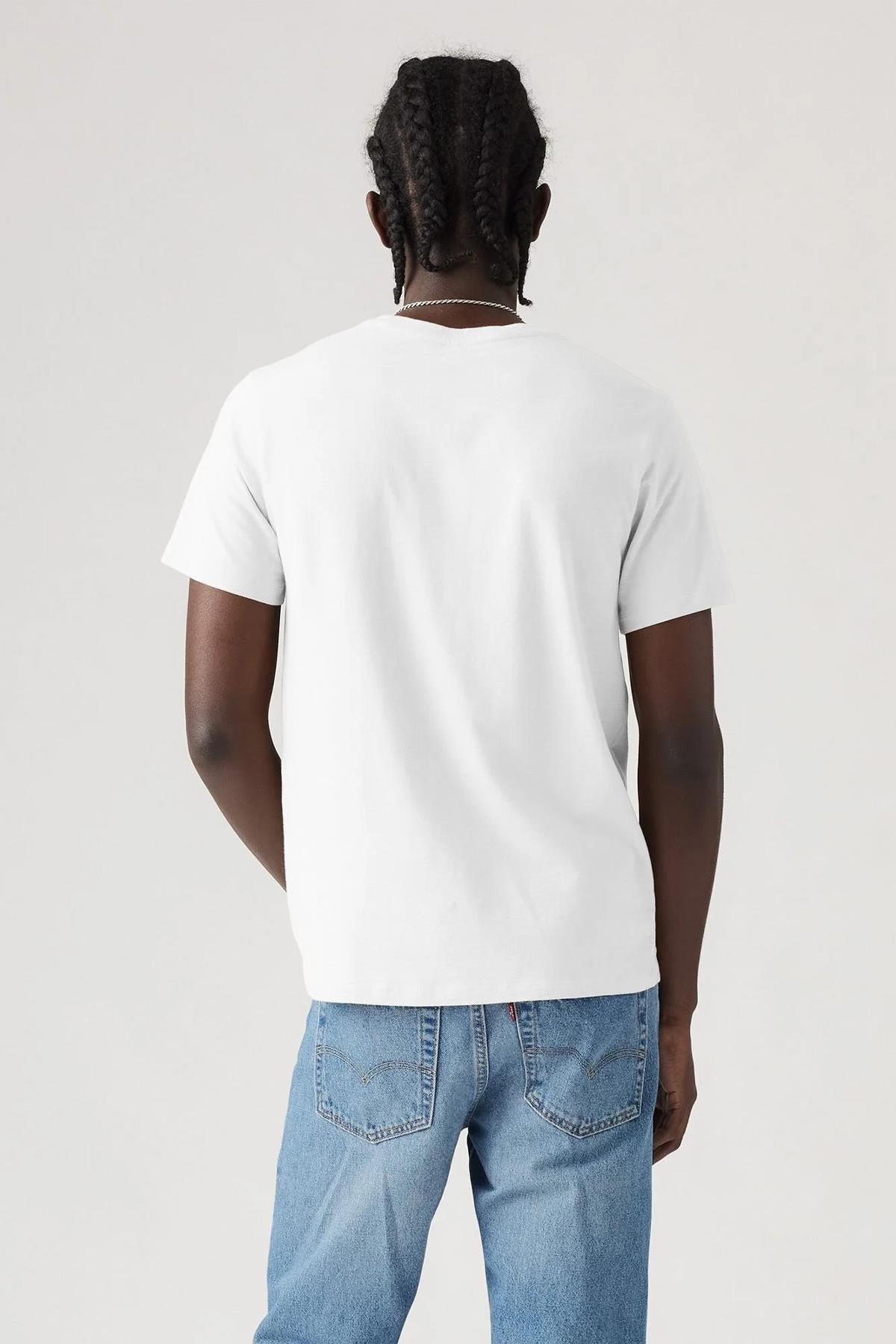 Levi's Erkek Bisiklet Yaka Düz Beyaz Cepli Relaxed The Pocket Tişört - 001TT0001 - Levi's - 001TT-0000