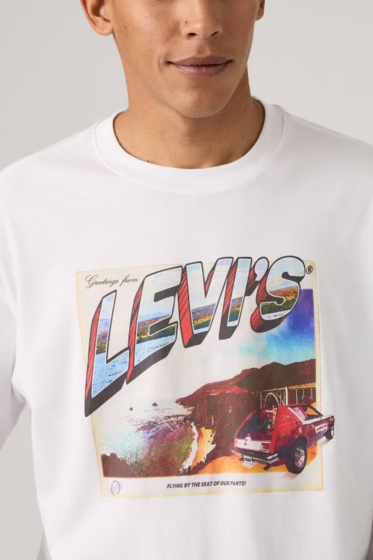 Levi's Erkek Coastal Postcard Pamuklu Beyaz T-shirt-008B4-0002 - Levi's - 008B4-0002