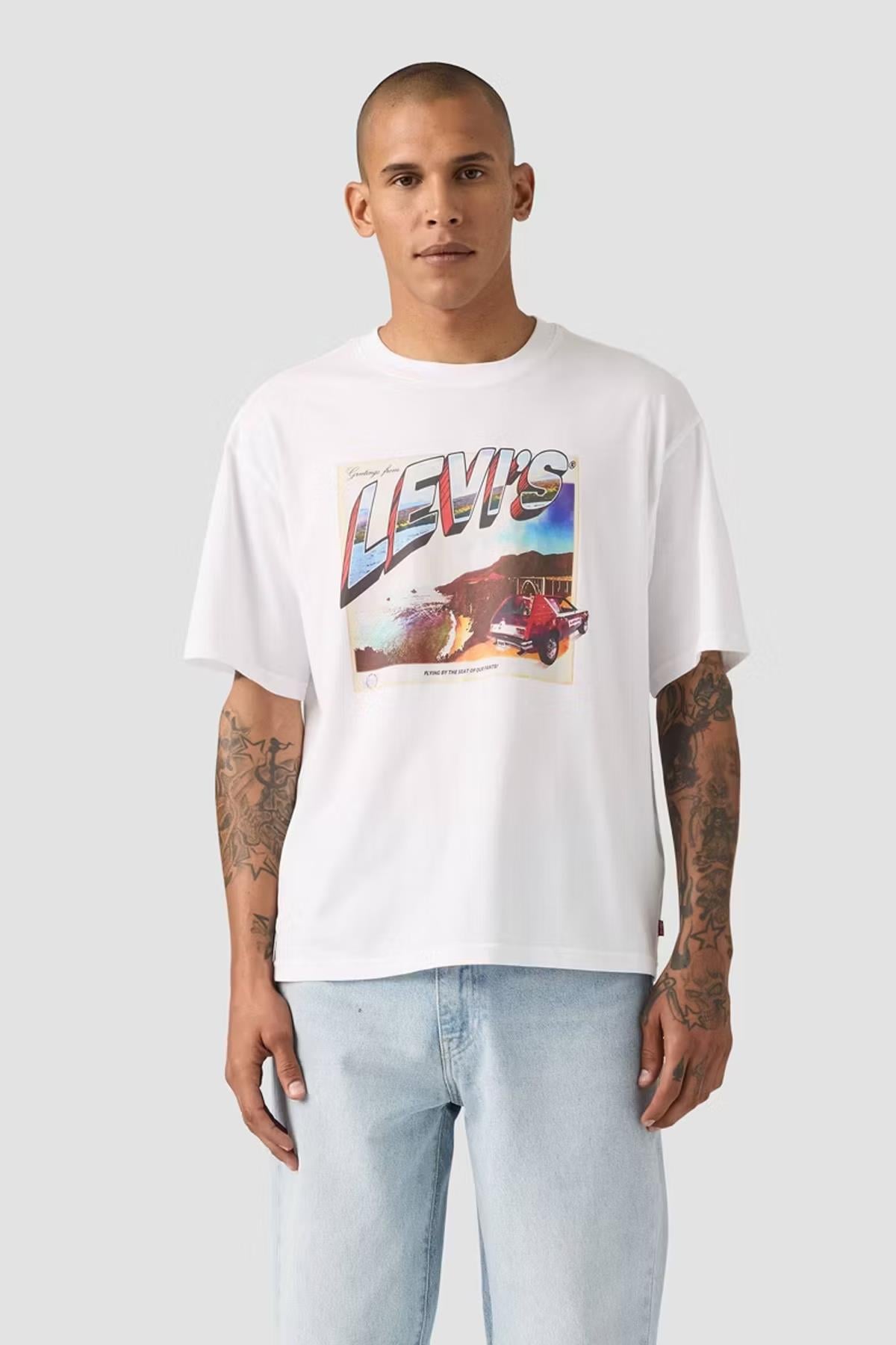 Levi's Erkek Coastal Postcard Pamuklu Beyaz T-shirt-008B4-0002 - Levi's - 008B4-0002