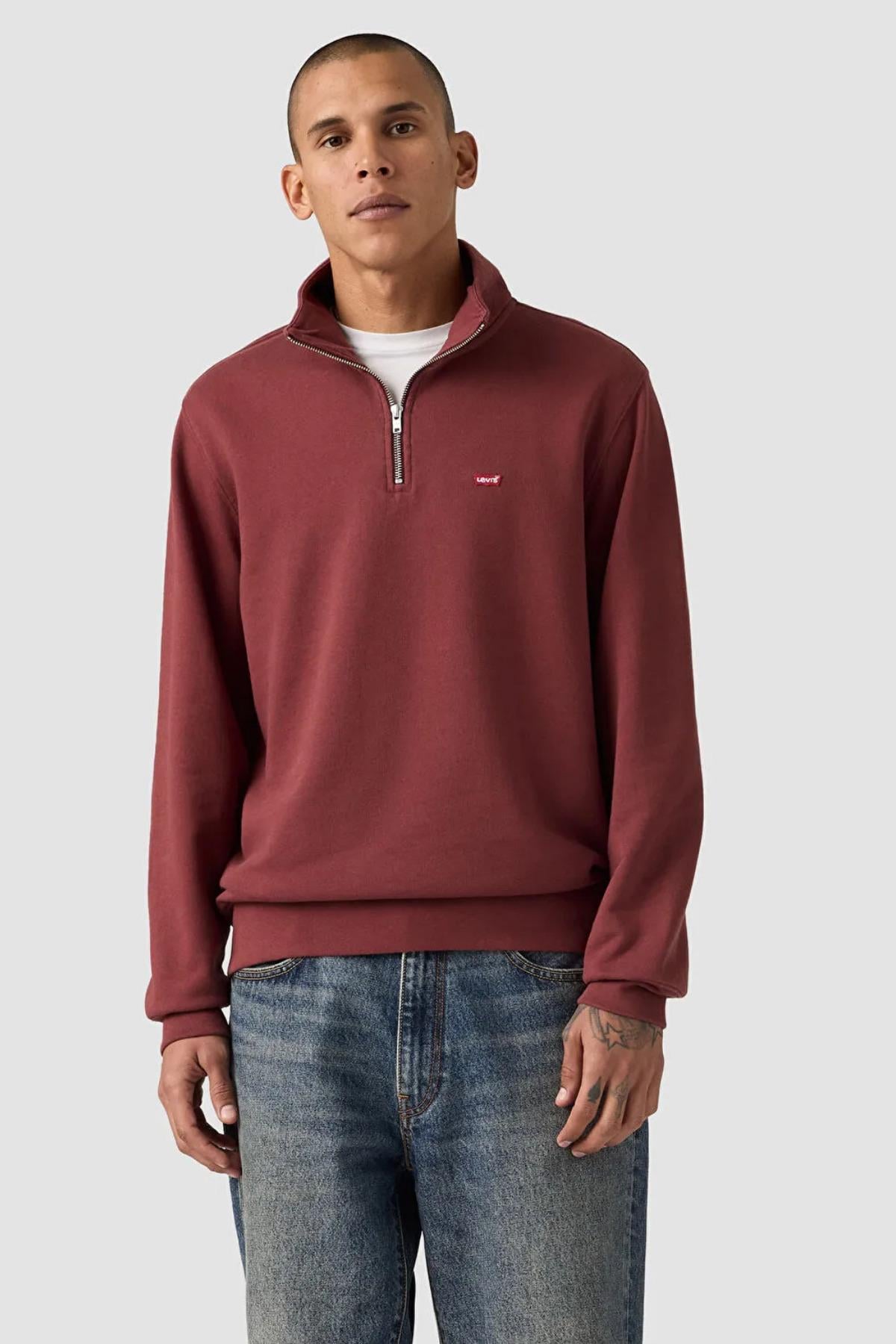 Levi's Erkek Original Hm Zip Yarım Fermuarlı Kırmızı Sweatshirt - 001TU-0004 - Levi's - 001TU-0004