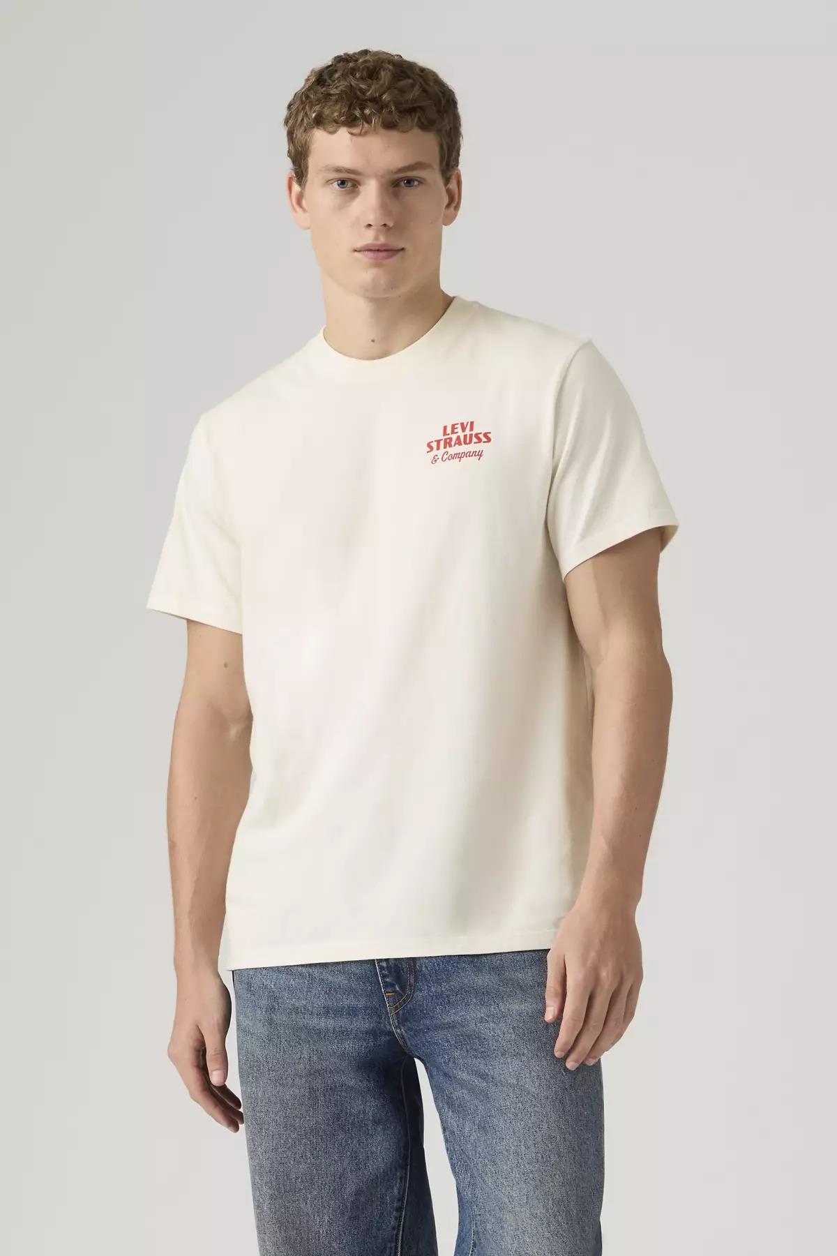 Levi's Erkek Relaxed Fit Arkalı Baskılı Bej Tişört - A2082-0366 - Levi's - A2082-0366