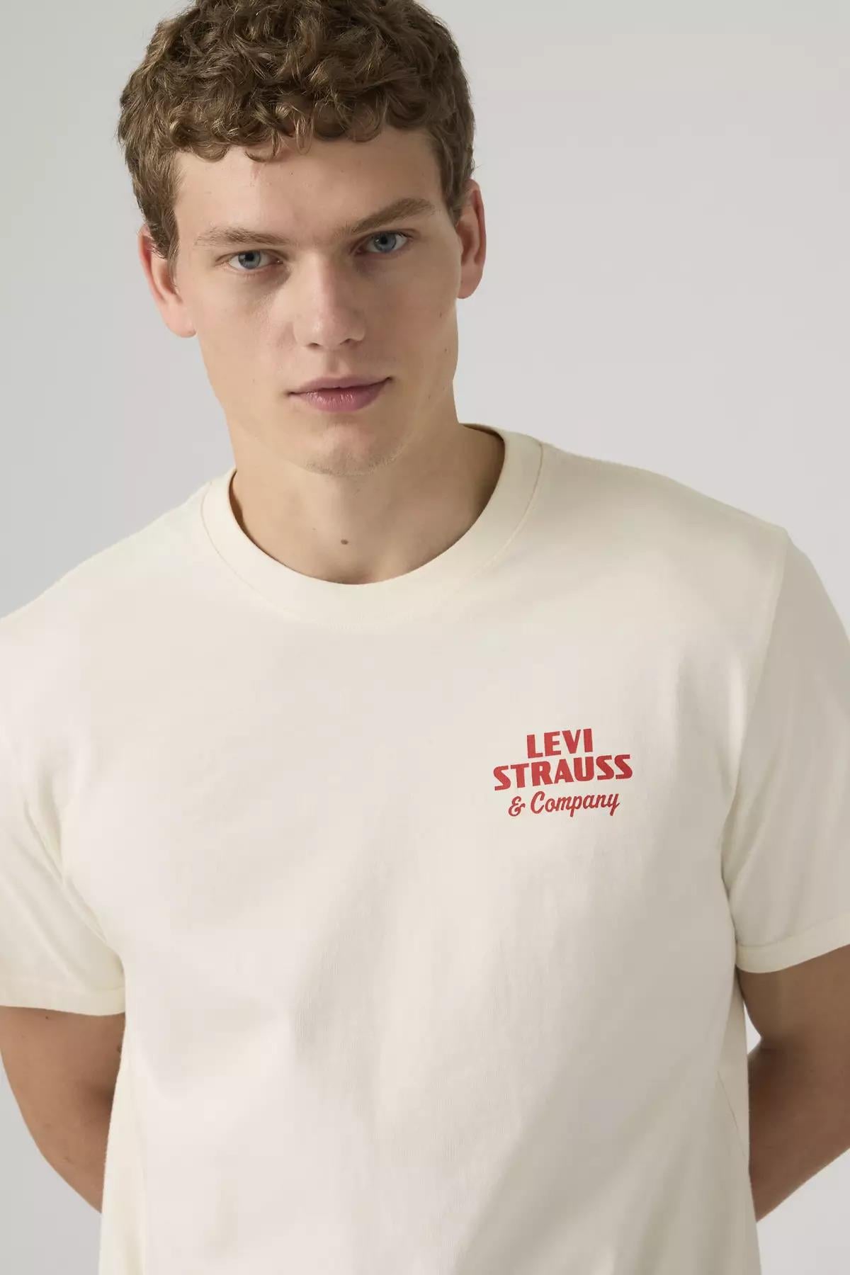 Levi's Erkek Relaxed Fit Arkalı Baskılı Bej Tişört - A2082-0366 - Levi's - A2082-0366