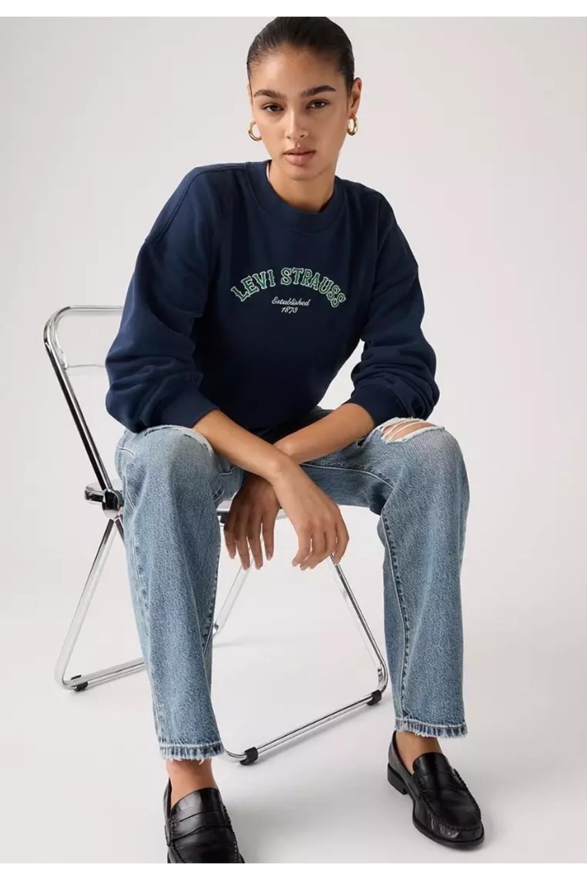 Levi's Kadın Bisiklet Yaka Bol Kesim Lacivert Sweatshirt - 005OZ-0001 - Levi's - 005OZ-0001