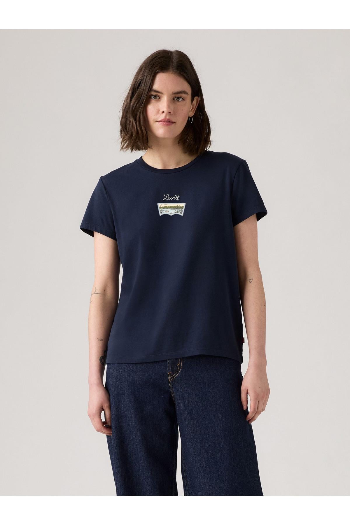 Levi's Kadın Bisiklet Yaka Desenli Lacivert T-Shirt - 17369-3156 - Levi's - 17369-3156B