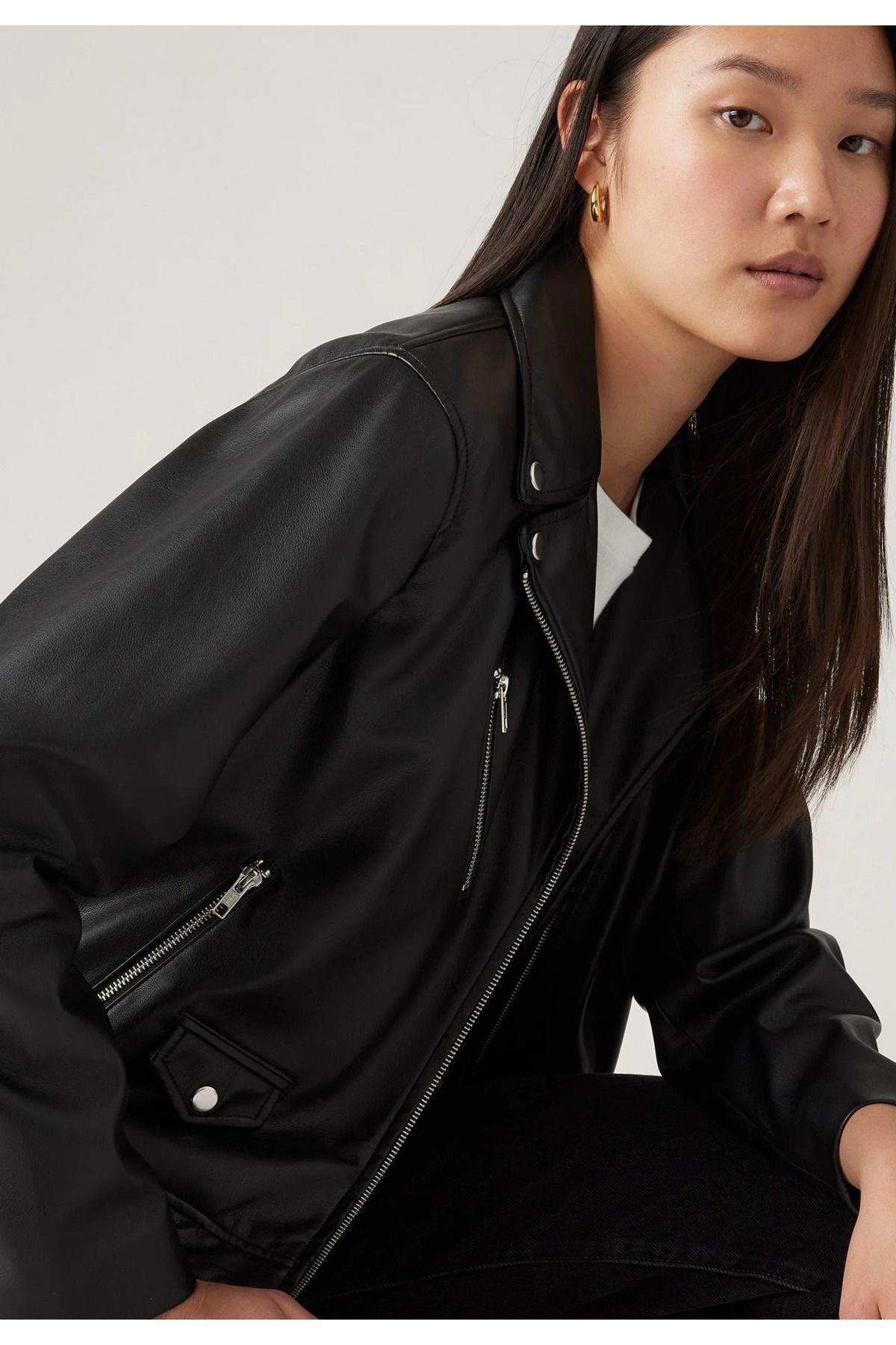 Levi's Kadın Fonksiyonel Kendal Moto Biker Deri Ceket - A9373-0000 - Levi's - A9373-0000
