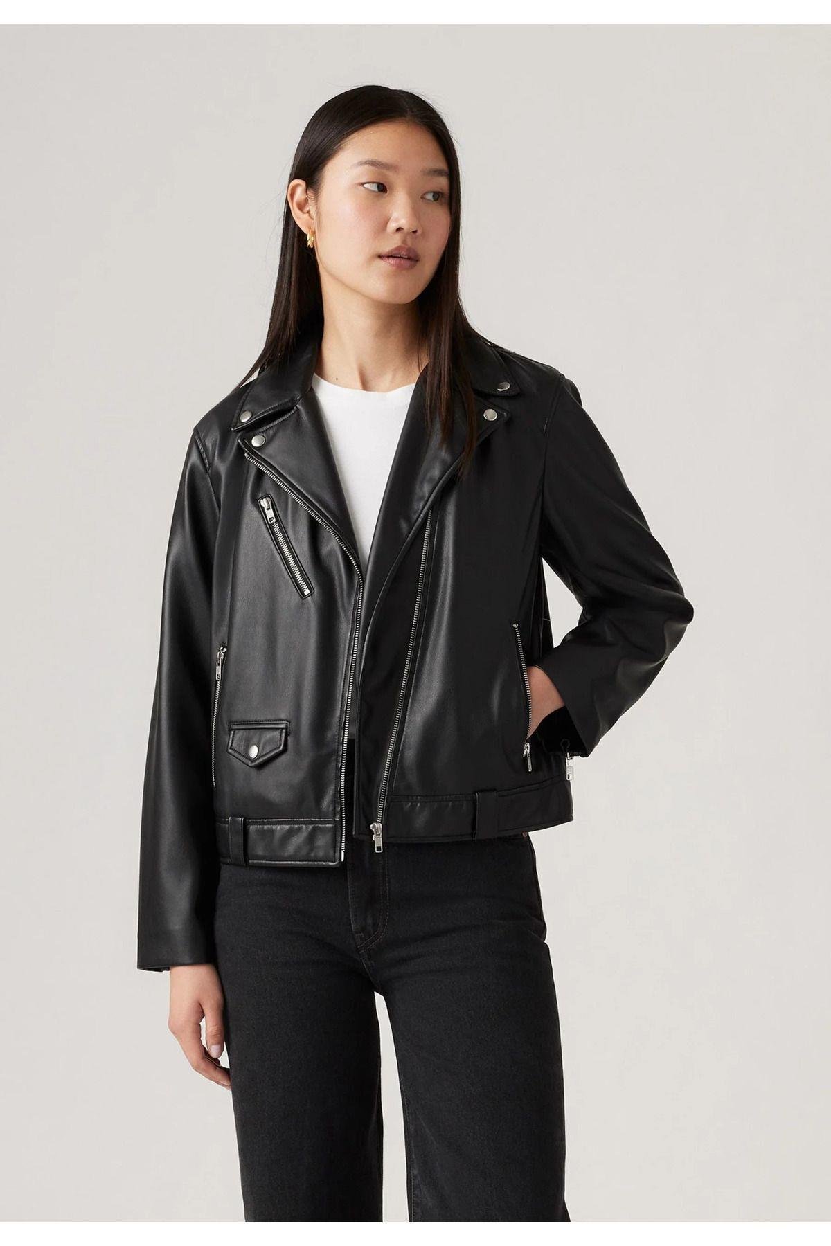 Levi's Kadın Fonksiyonel Kendal Moto Biker Deri Ceket - A9373-0000 - Levi's - A9373-0000