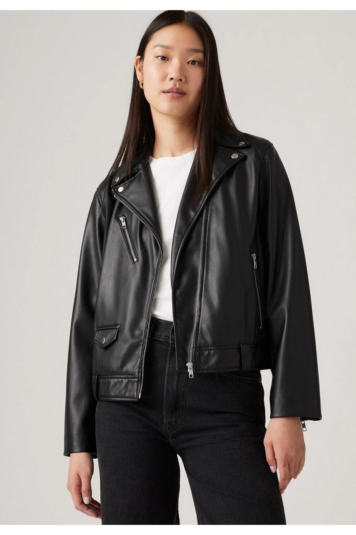 Levi's Kadın Fonksiyonel Kendal Moto Biker Deri Ceket - A9373-0000 - Levi's - A9373-0000