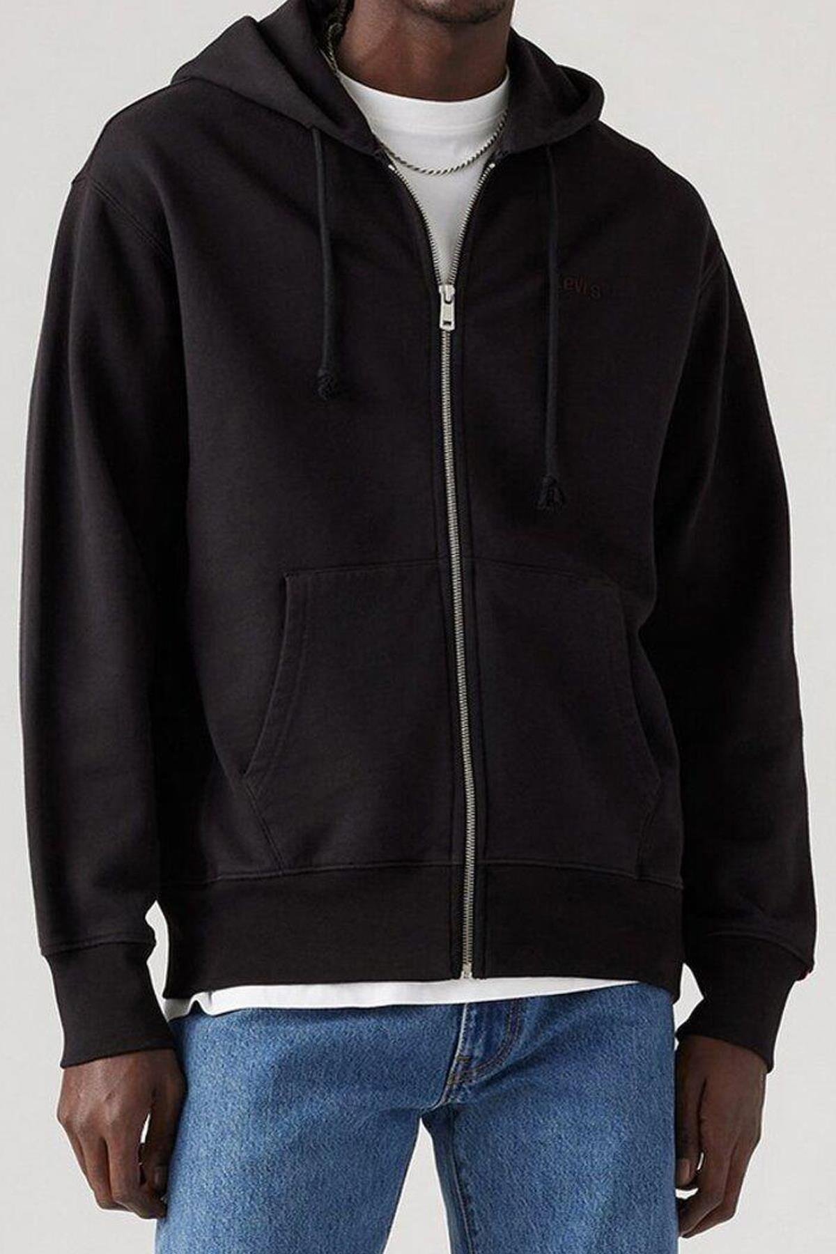 Levi's Kapüşon Yaka Siyah Erkek Relaxed Sweatshirt Fermuarlı Hırka - A9265-0000 - Levi's - A92650000