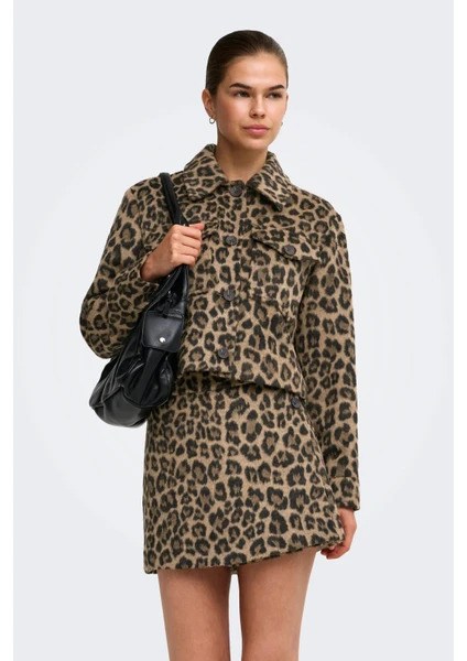 Only Bayan Onlemilia Leopar Desenli Kısa Ceket - 15374105 - Only - 15374105