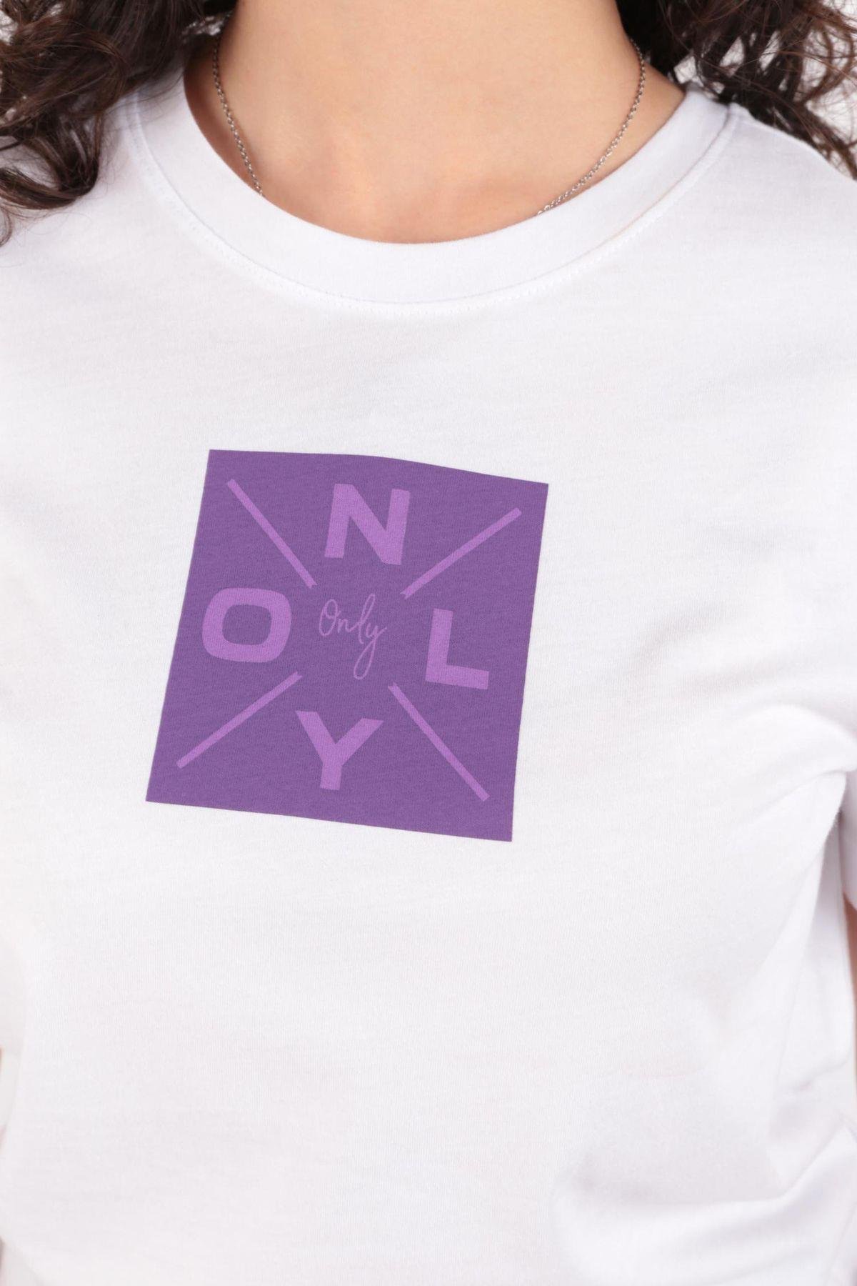 Only Beyaz Onllotta Tee Baskılı Kadın T-shirt - 15339251 - Only - 15339251