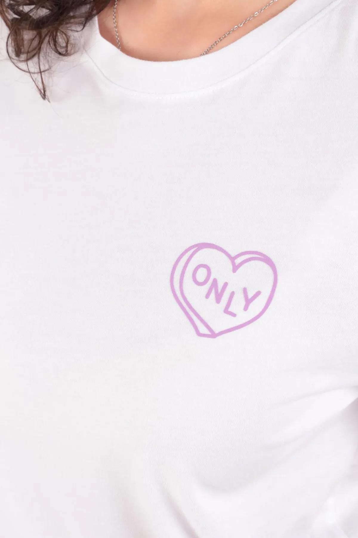 Only Beyaz Onllotta Tee Baskılı Kadın T-shirt - 15339251 - Only - 15339251