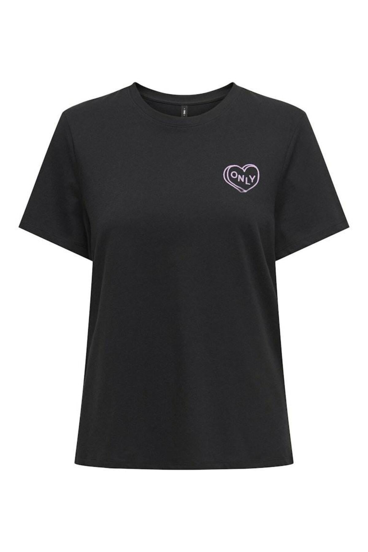 Only Bisiklet Yaka Lotta Regular Fit Kadın T-shirt - 15339251 - Only - 15339251-Black