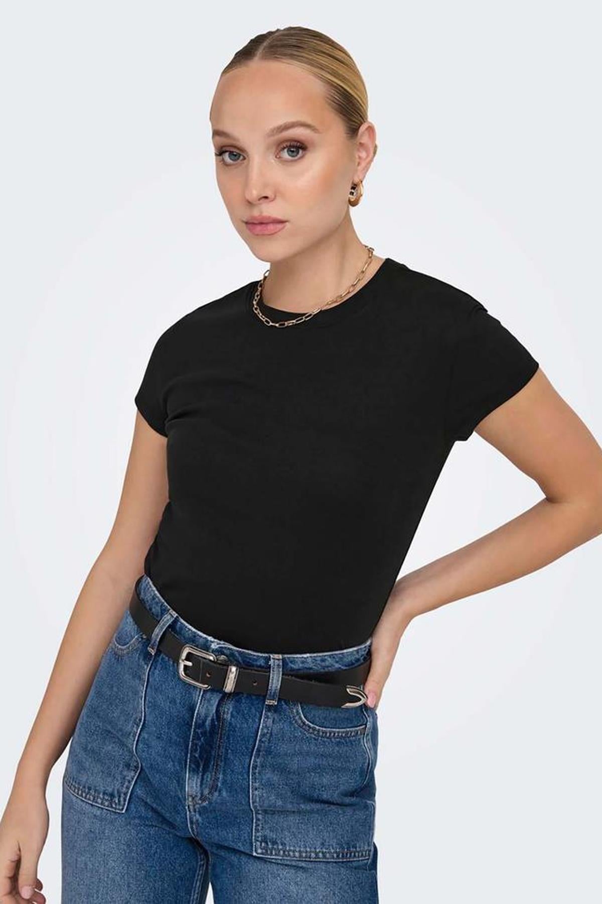 Only Elina Kadın Siyah Basic T-shirt - 15320229-B - Only - 15320229-B