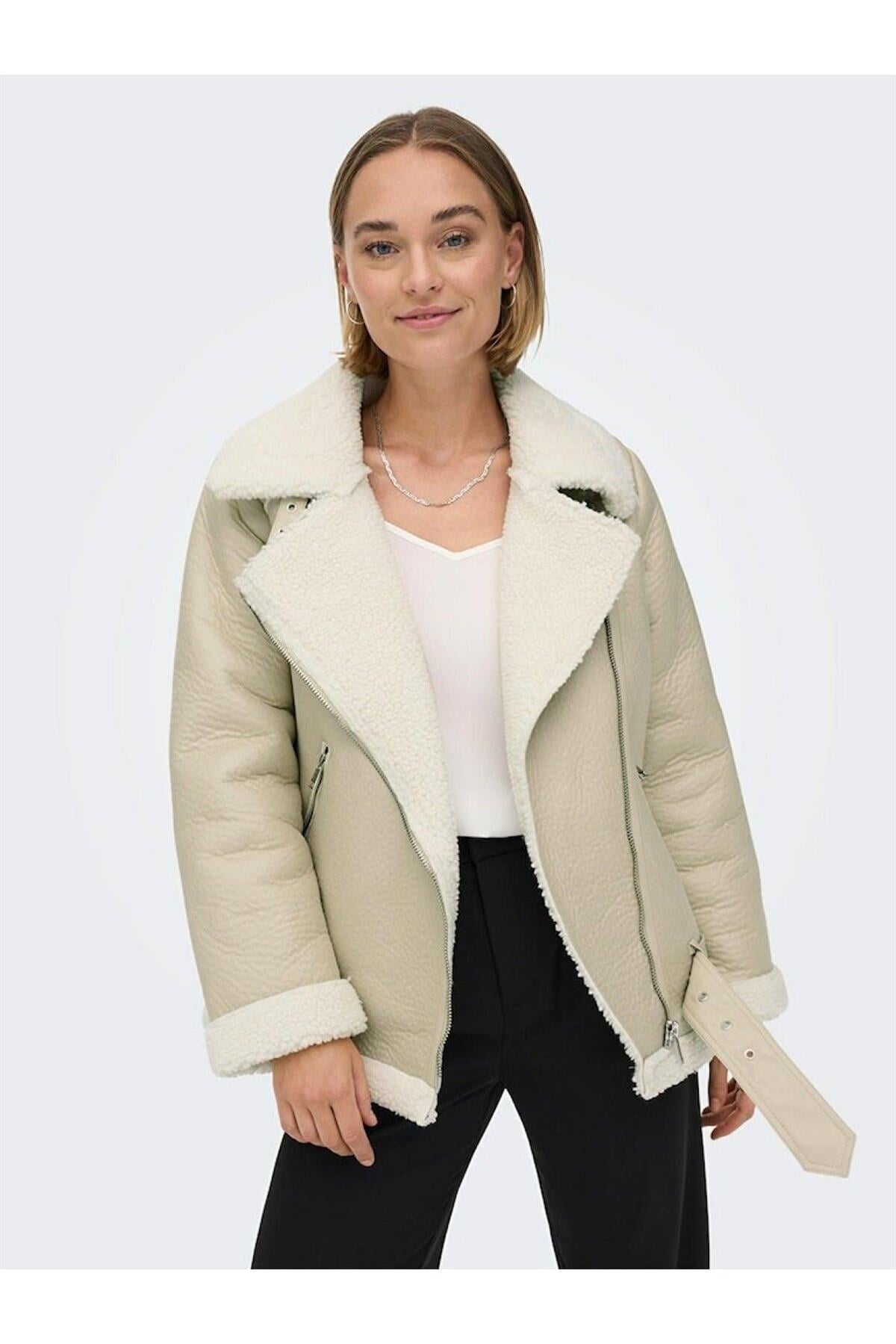 Only Faux Leather Bond Aviator Krem Kürk Kadın Mont - 15259949 - Only - TYC00577956039