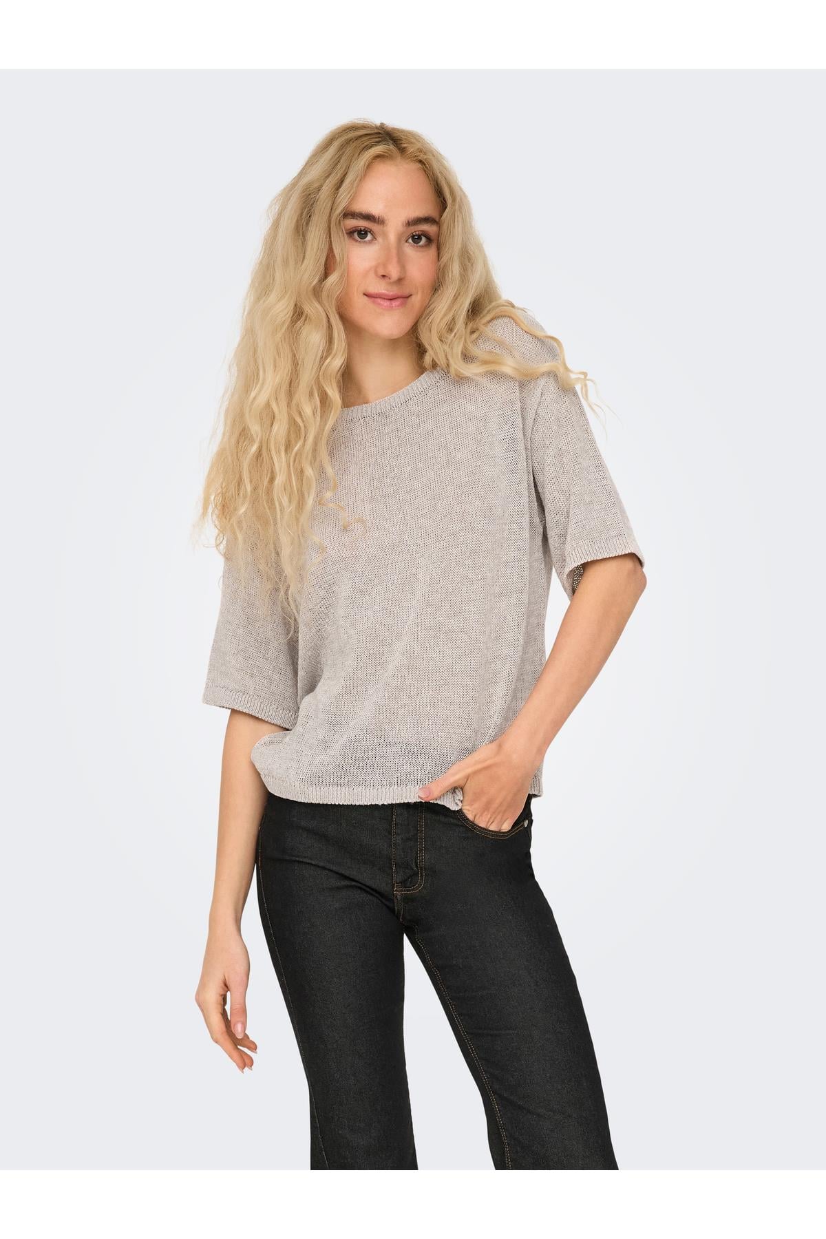 Only JDY Kadın Örme Kısa Kollu Krem Kazak - 15338351 - Only - 15338351