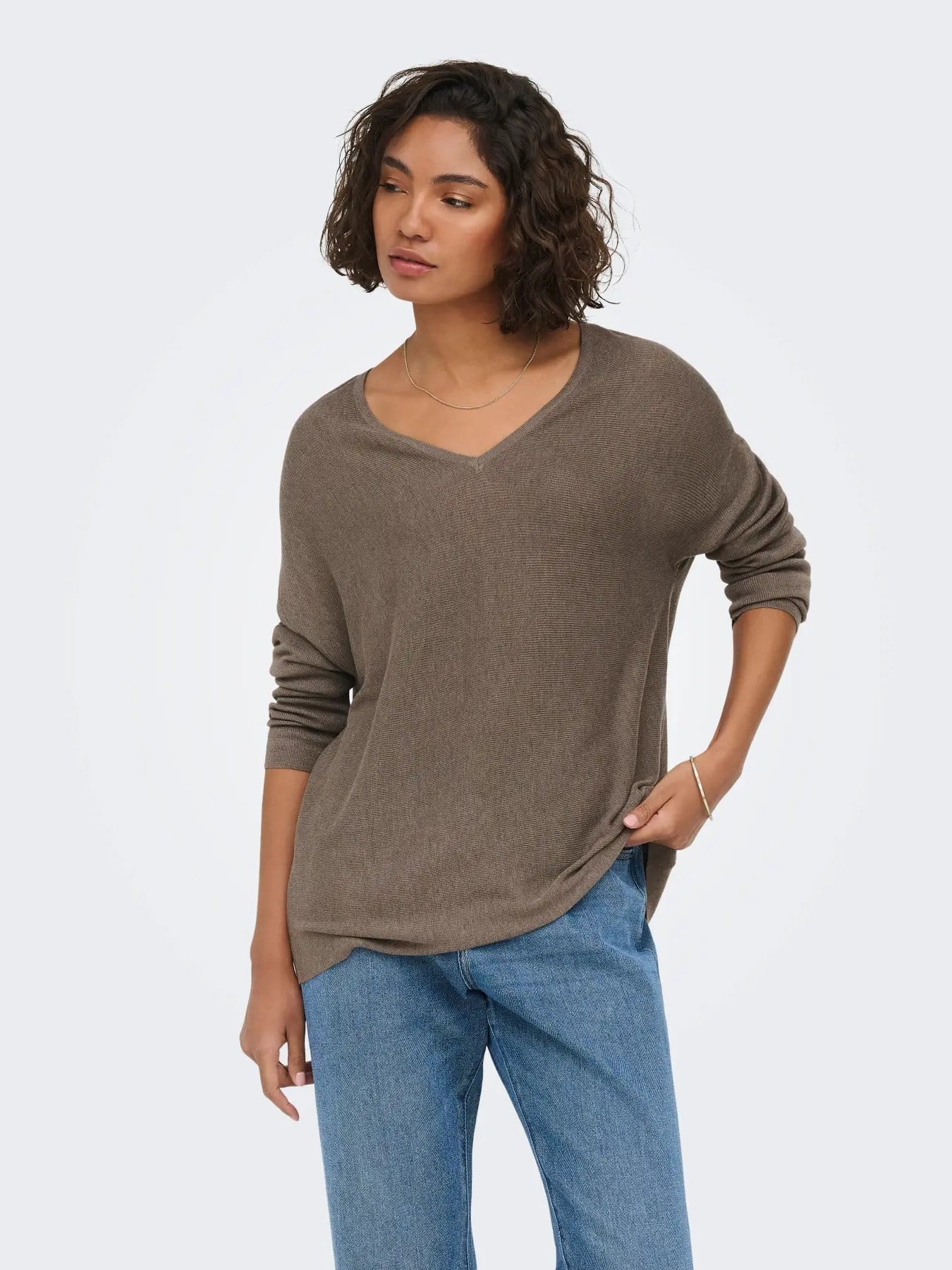 Only Jdy Kadın V yaka Triko Bluz Kahverengi - 15376567  - Only - 15376567