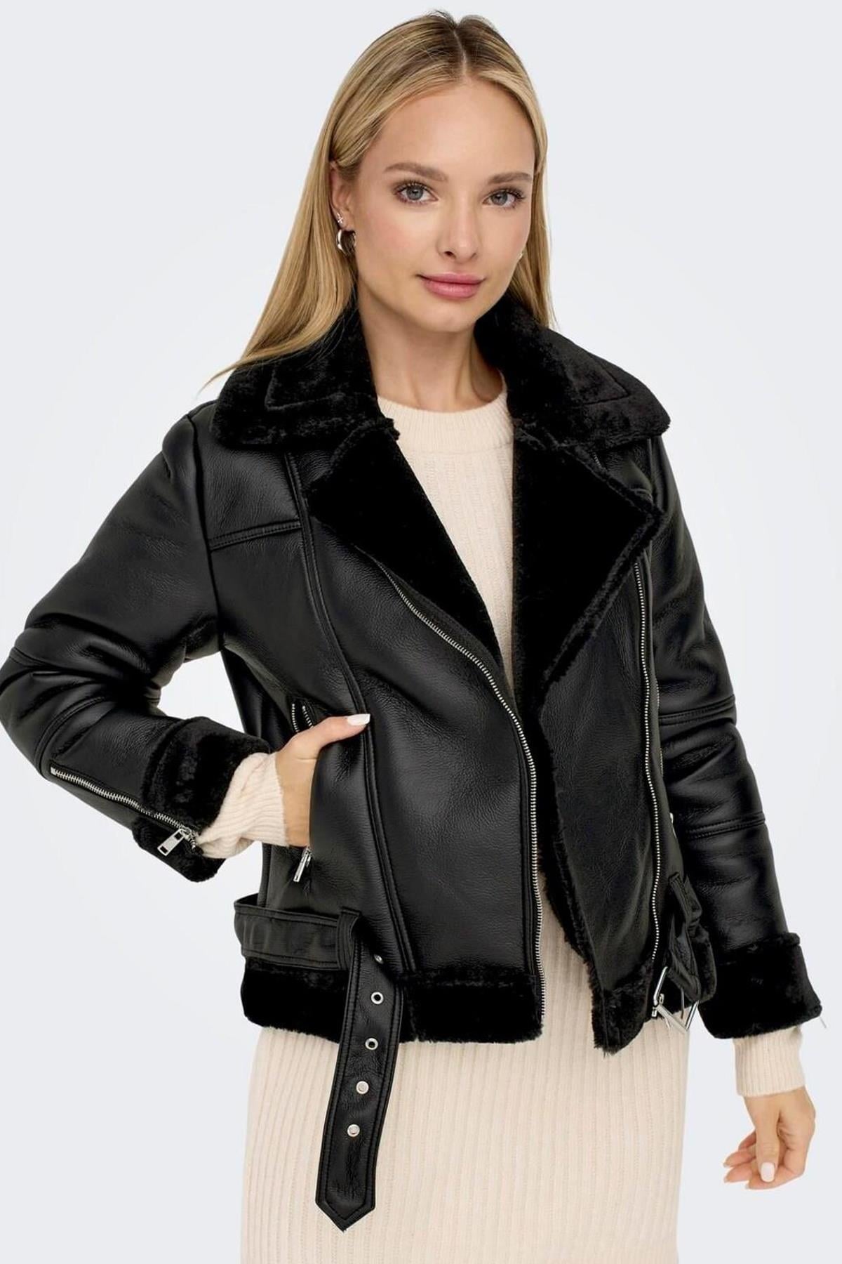 Only Kadın Agneta Faux Kadın Deri Ceket Mont - 15260002 - Only - 15260002-Black