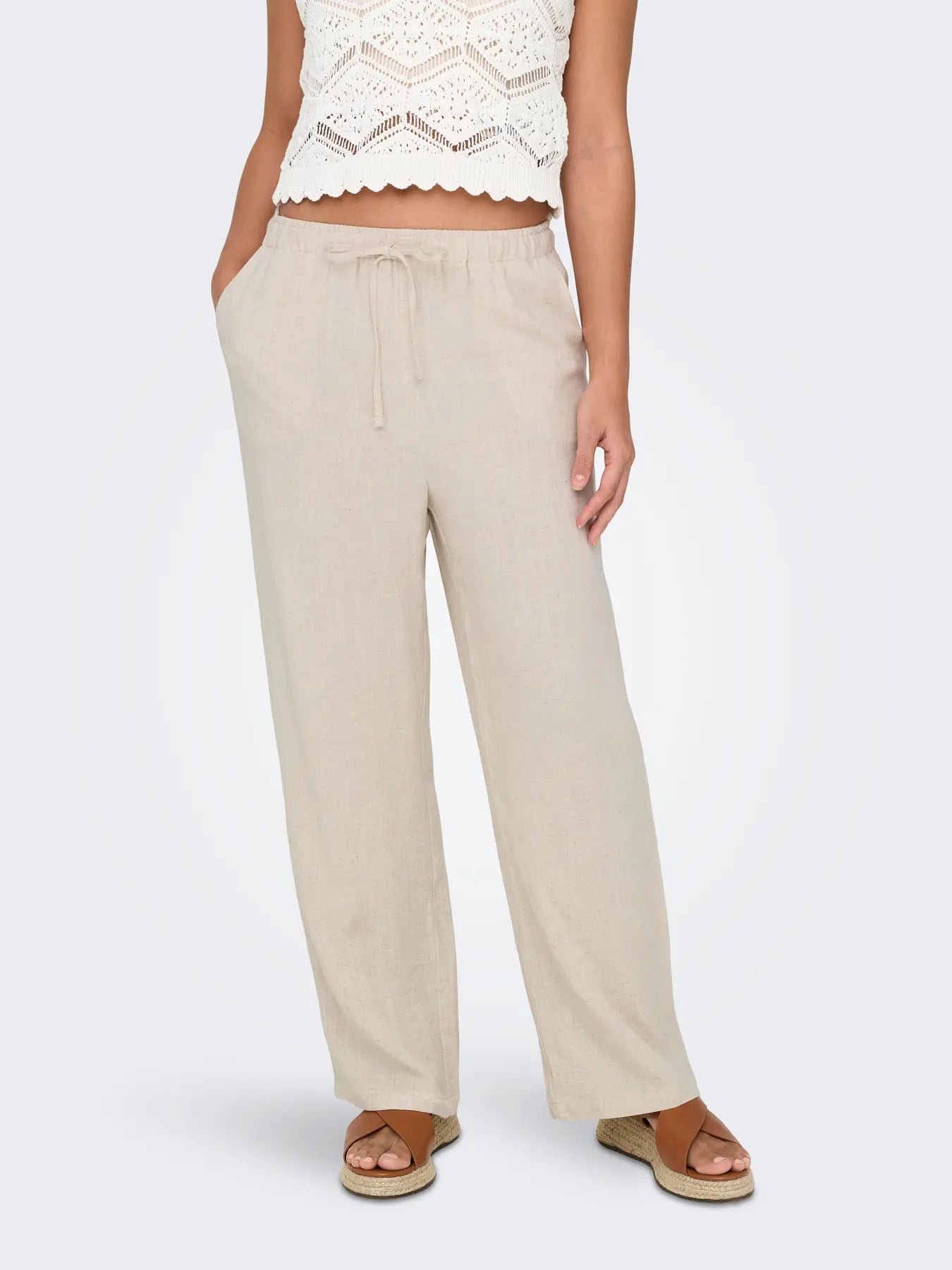 Only Kadın Belden Bağlamalı Bej Pantolon - 15322263 - Only - 15322263