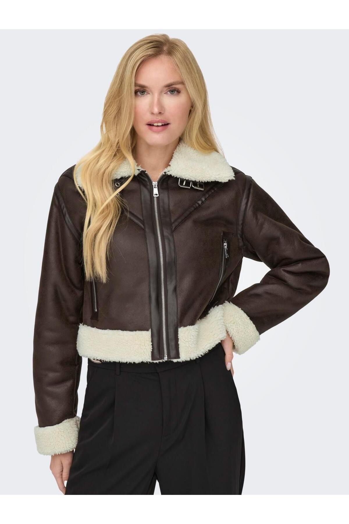 Only Kadın Betty Faux Suede Aviator Kalın Deri Mont Ceket - 15298735 - Only - 15298735