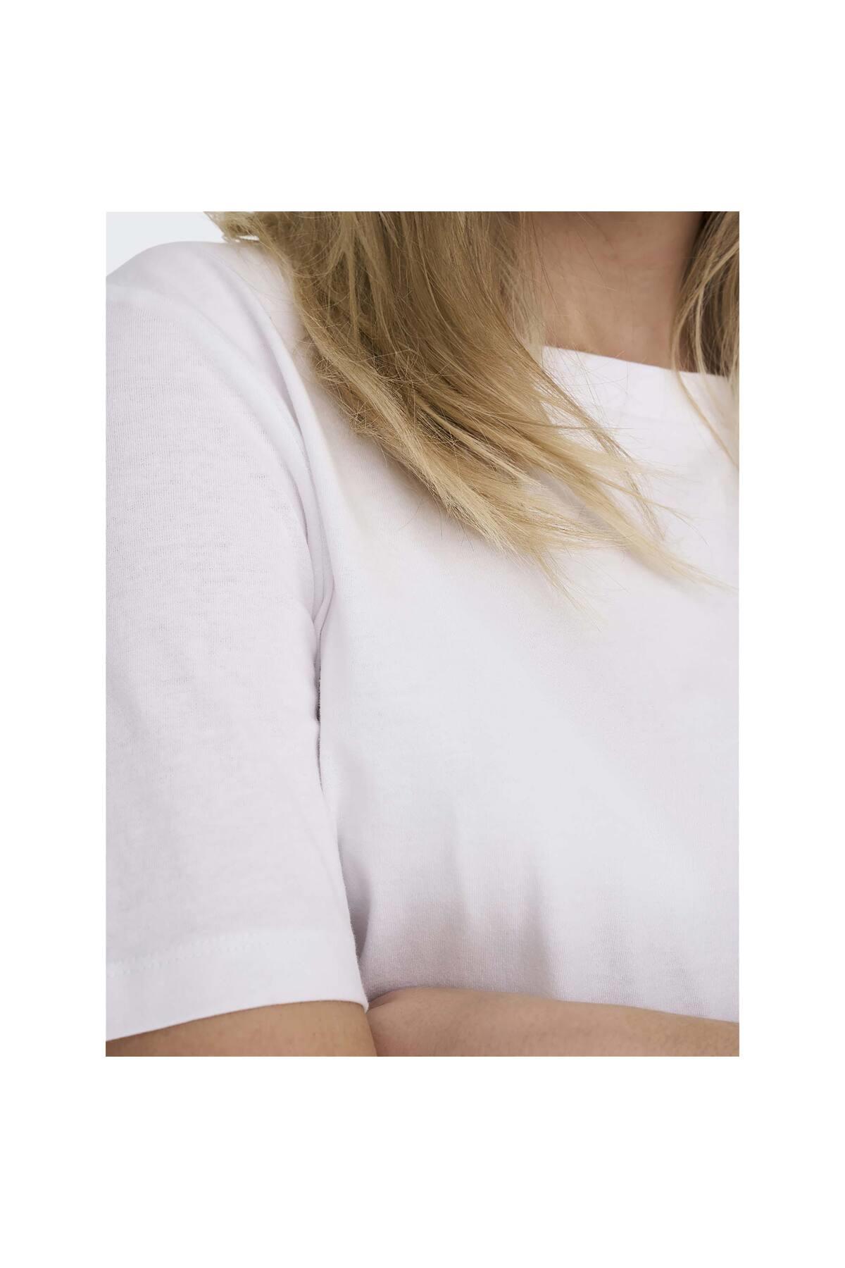 Only Kadın Bisiklet Yaka Beyaz T-Shirt - 15270390 - Only - TYC00734834774