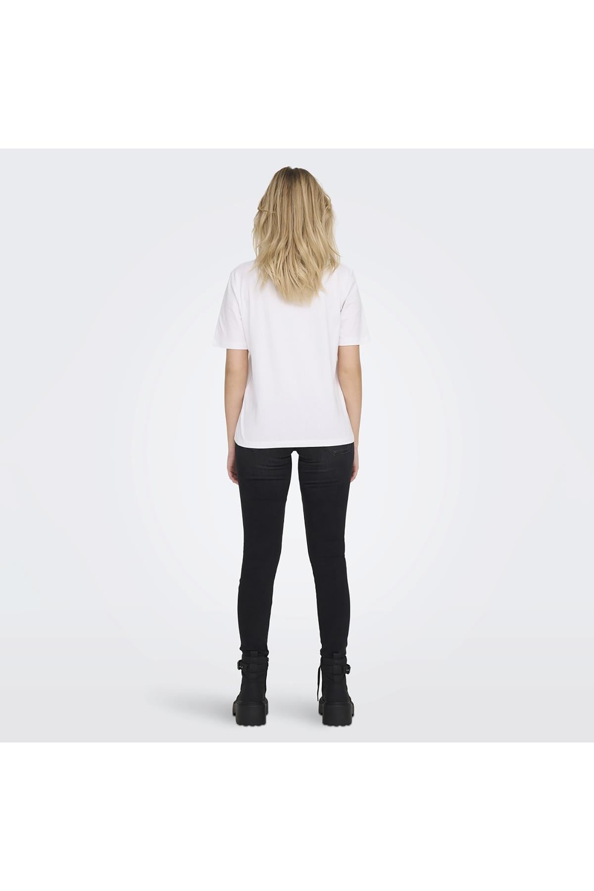 Only Kadın Bisiklet Yaka Beyaz T-Shirt - 15270390 - Only - TYC00734834774