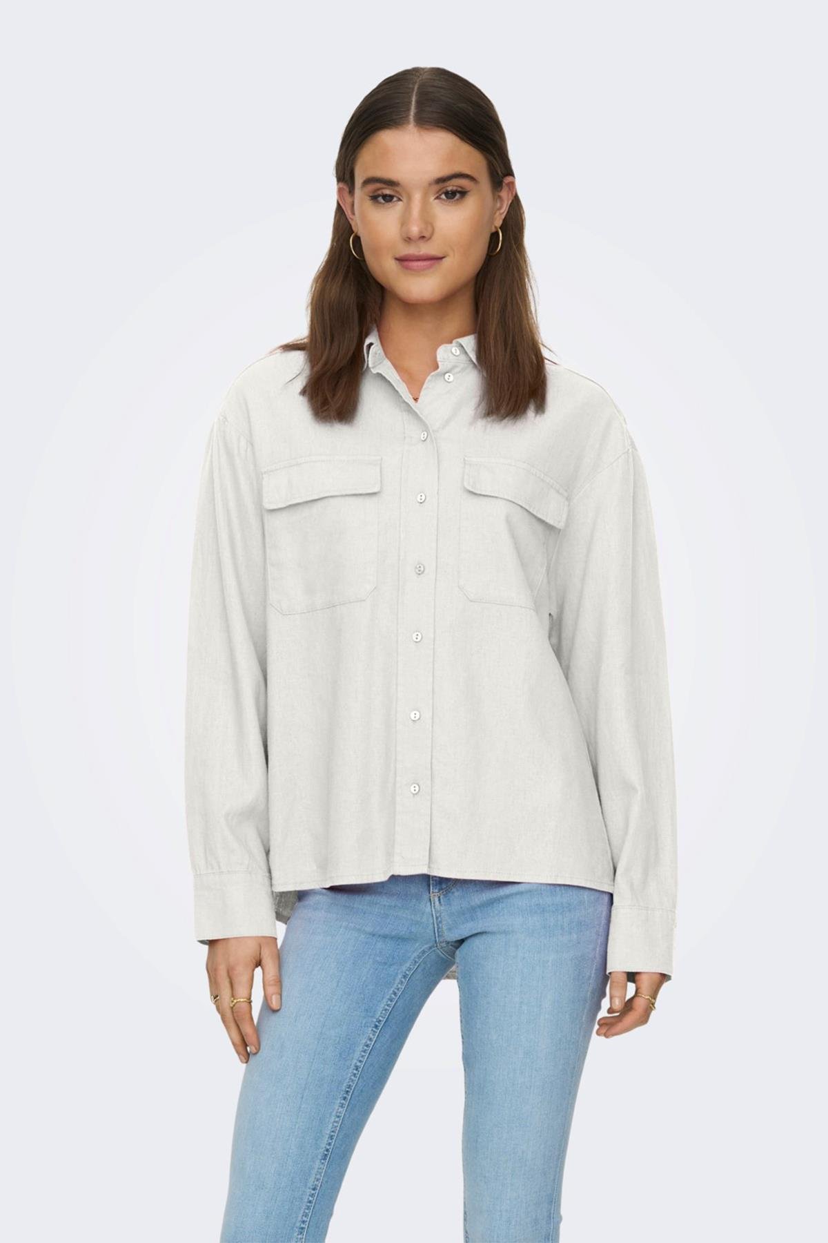 Only Kadın Cepli Keten Gömlek Oversize Fit ONLCARO - 15278795 - Only - 15278795