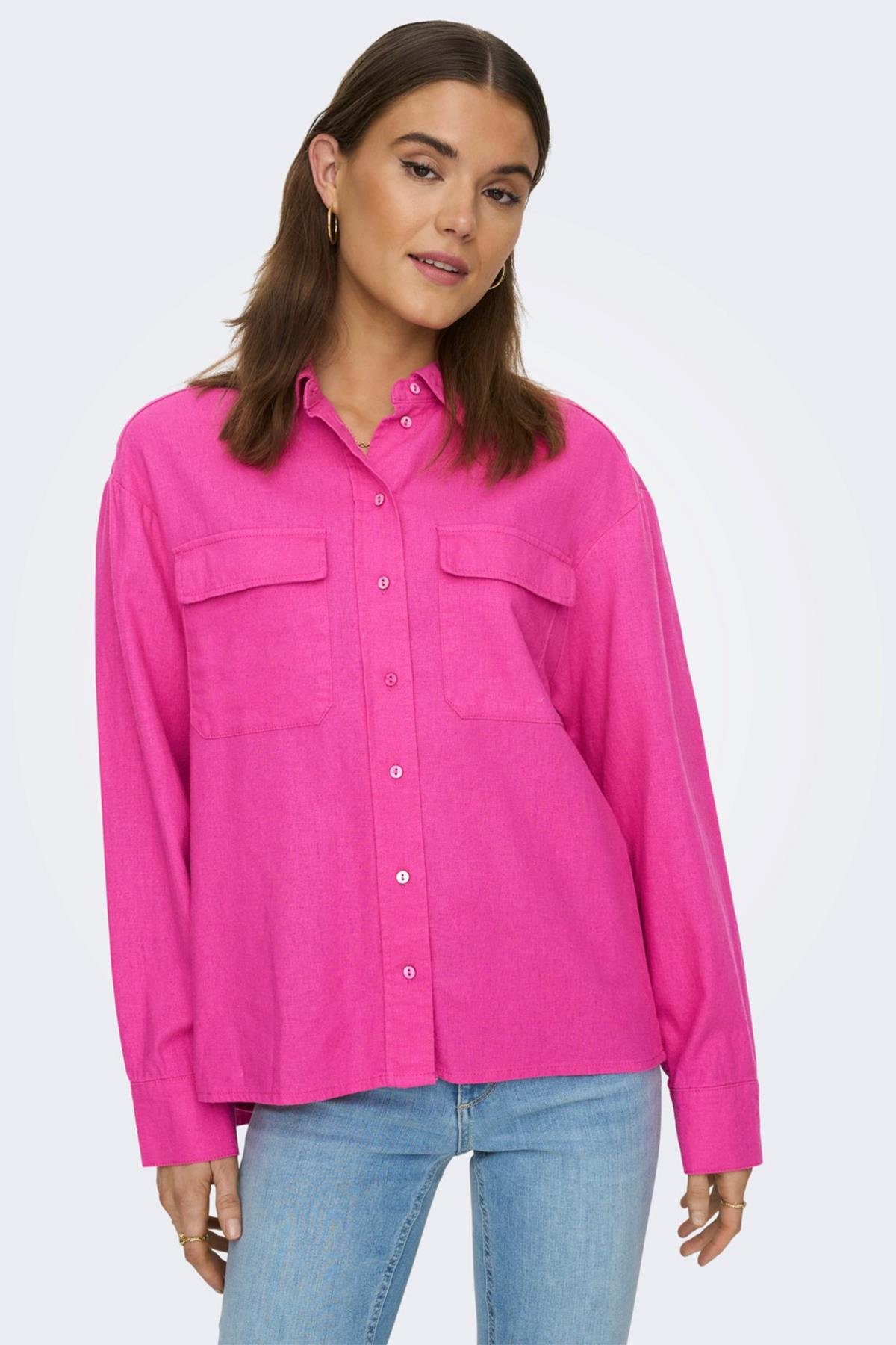 Only Kadın Cepli Keten Gömlek Oversize Fit ONLCARO - 15278795 - Only - 15278795
